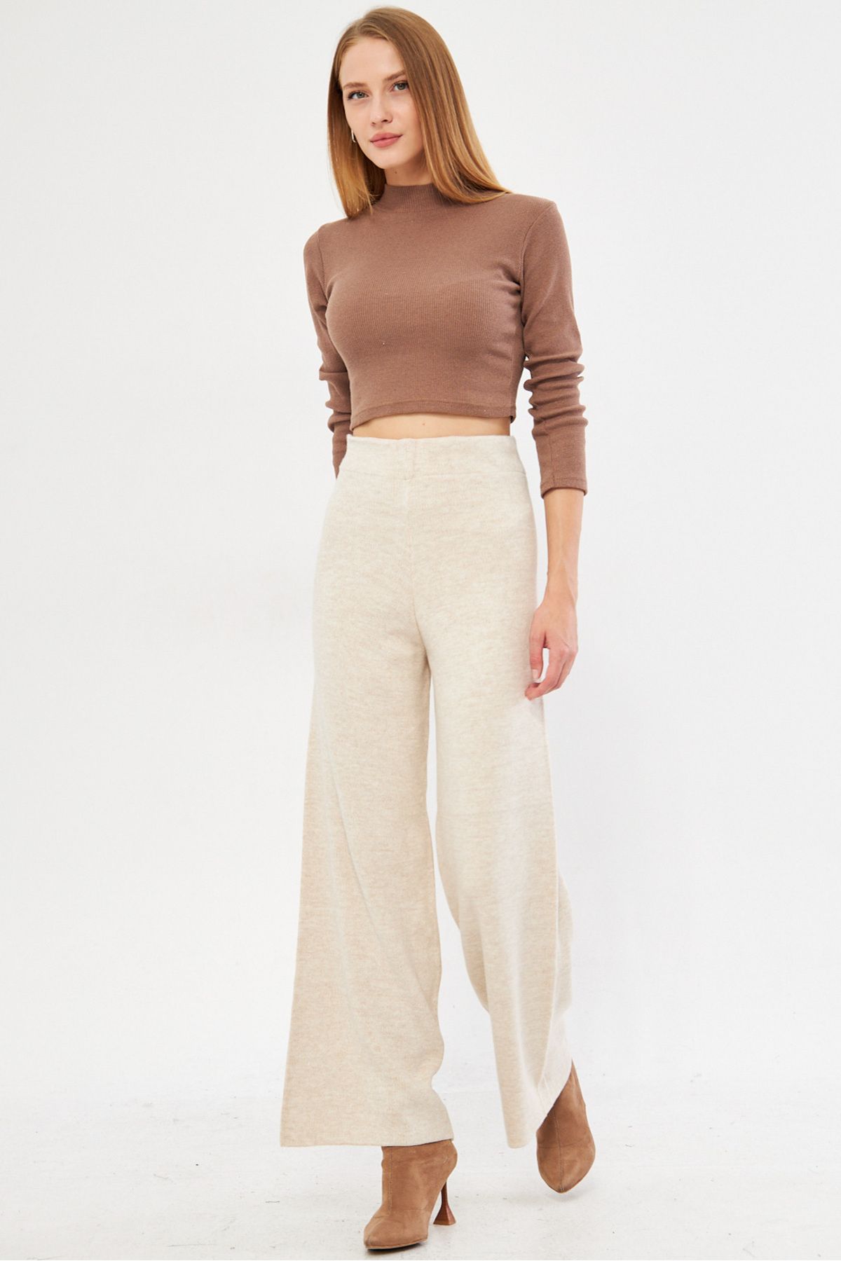 Female Beige Waist Triko Palazzo Pants Arm-25k069003