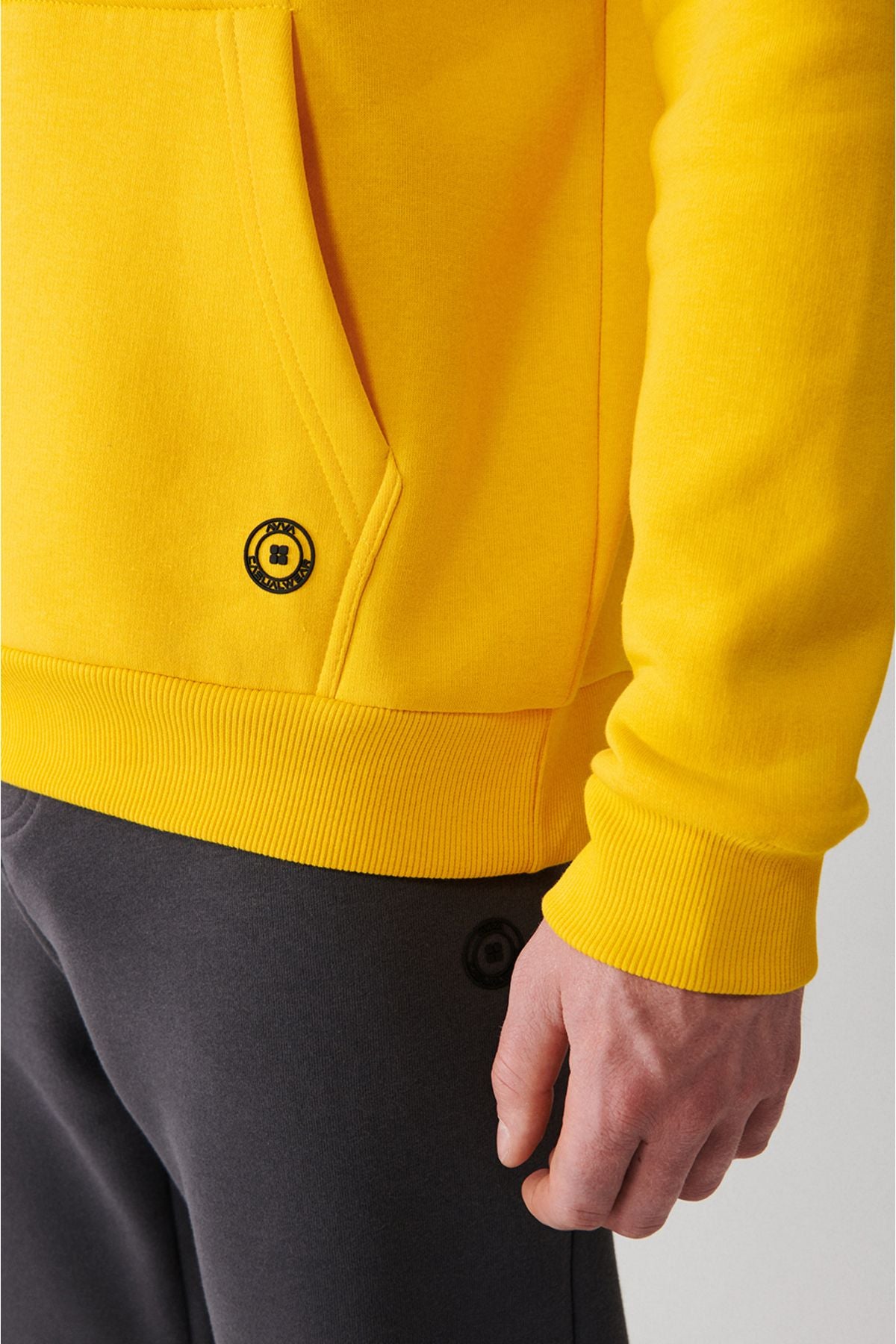 Men's Yellow Hooded 3 -IP Cotton Sweatshirt E001018