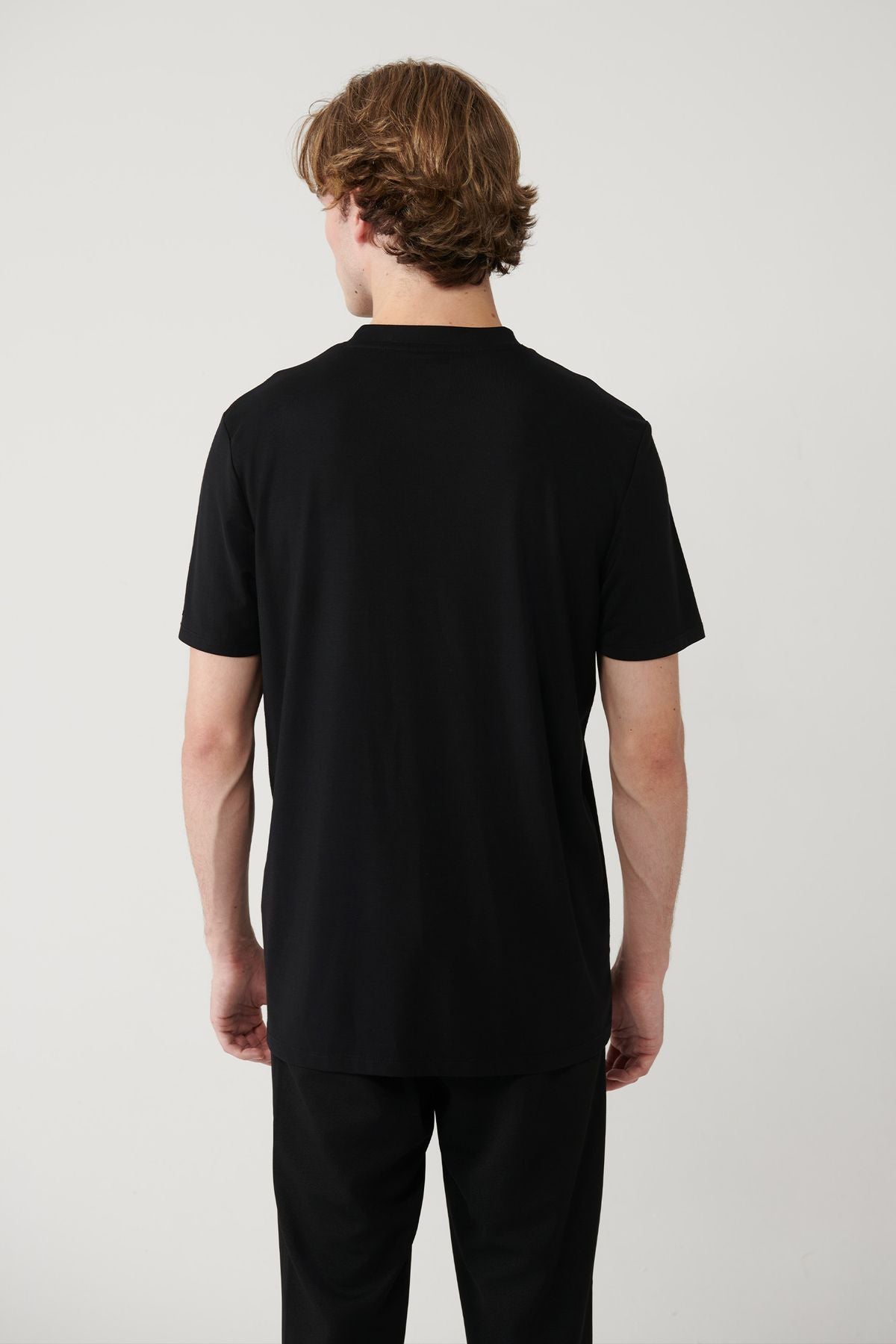 Men's black bike collar printed soft touch t-shirt A41y1010