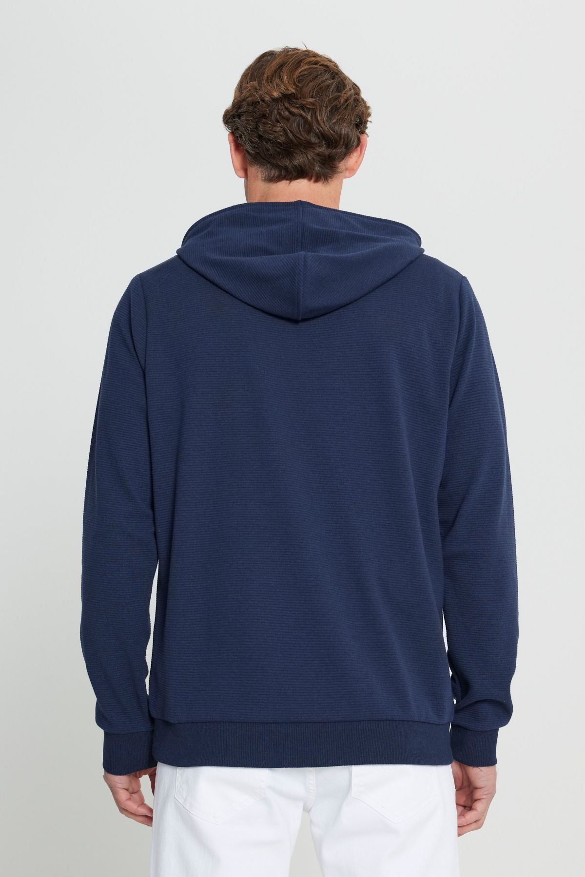 Men's Navy Blue Standard Fit Normal Normal Cut Hooded Pocket Sweatshirt