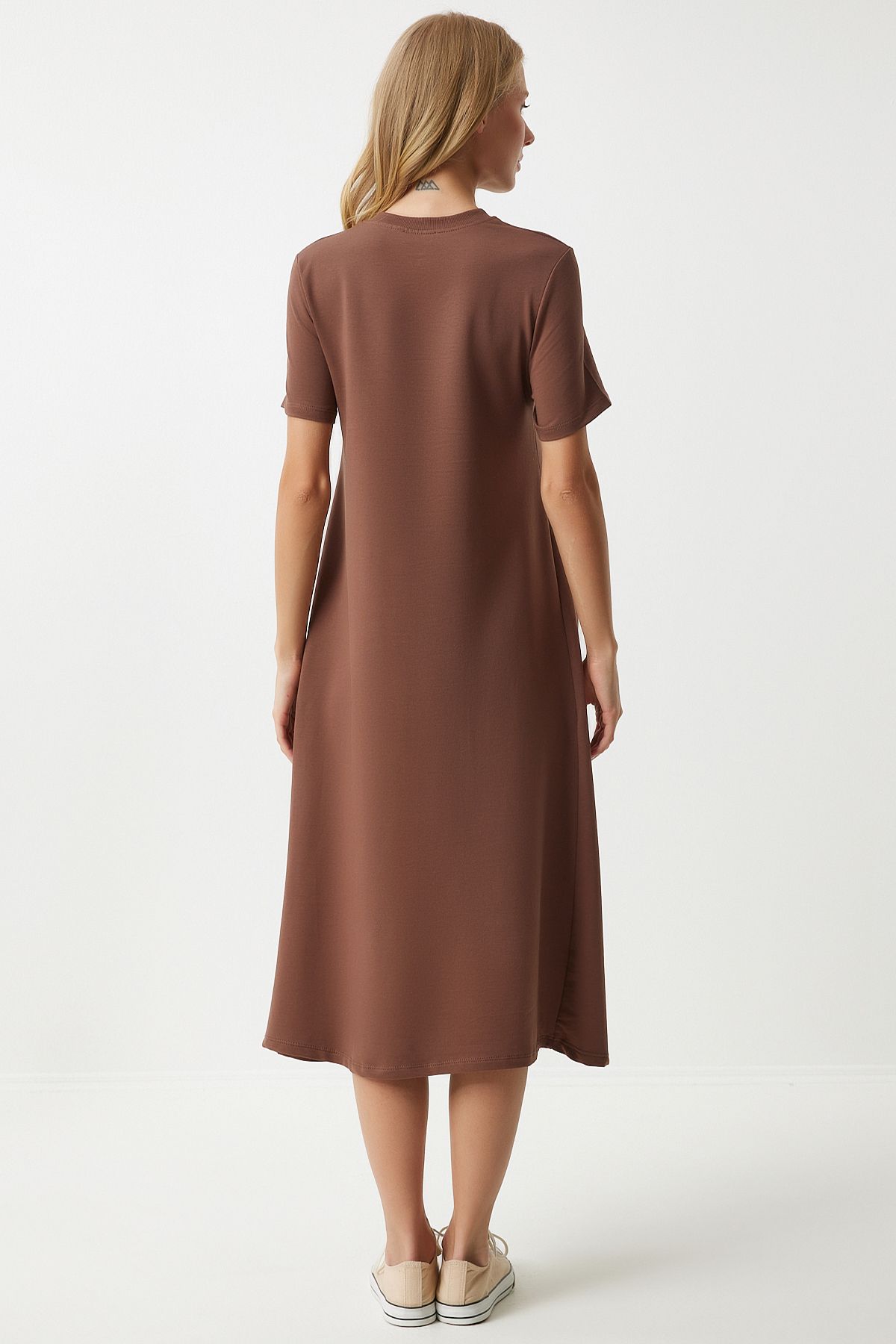 Woman Brown A Cut Summer Combed Dress Ub00060