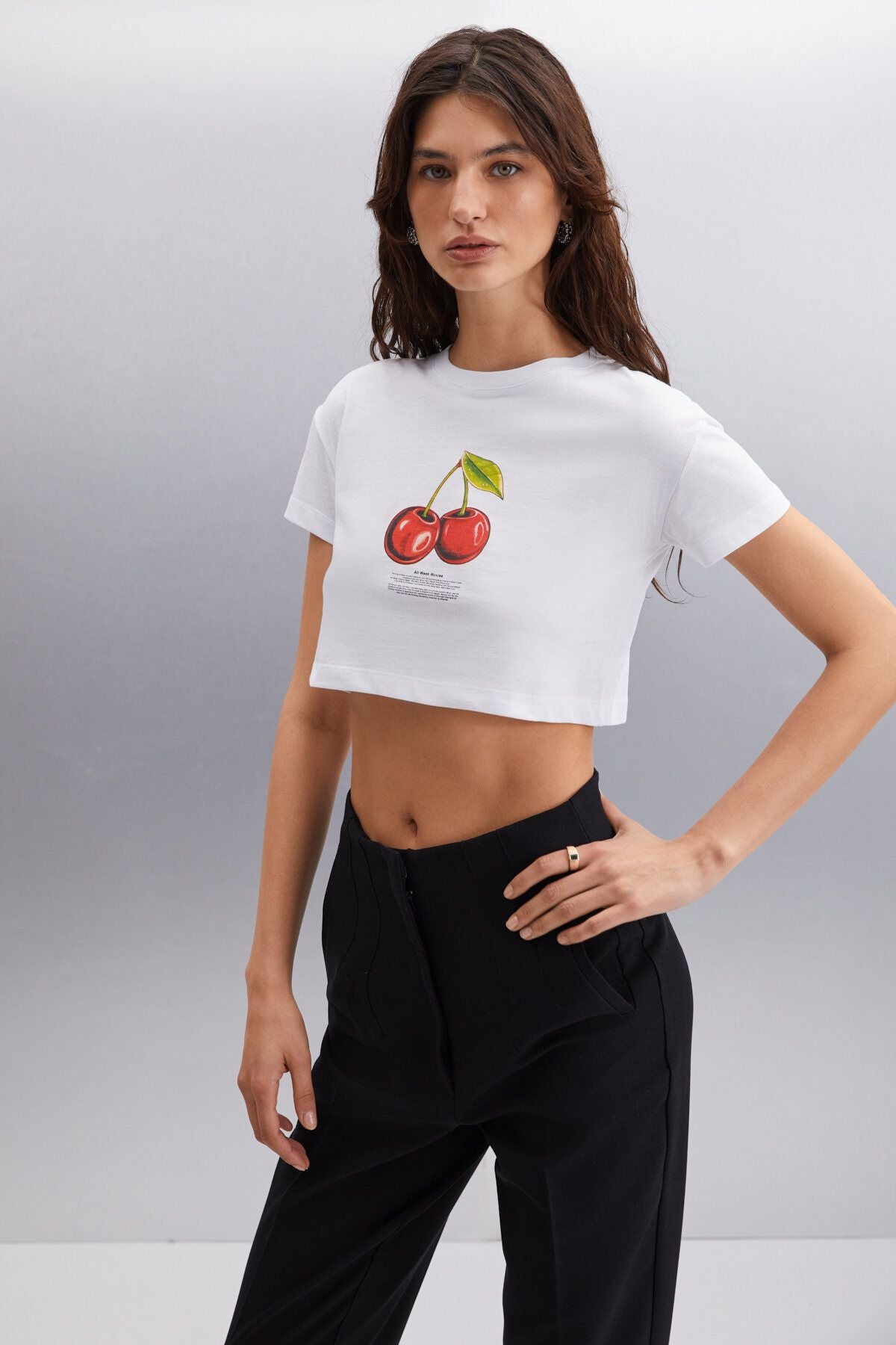 Moran Woman 100 %Cotton White - Cherry Printed T -shirt