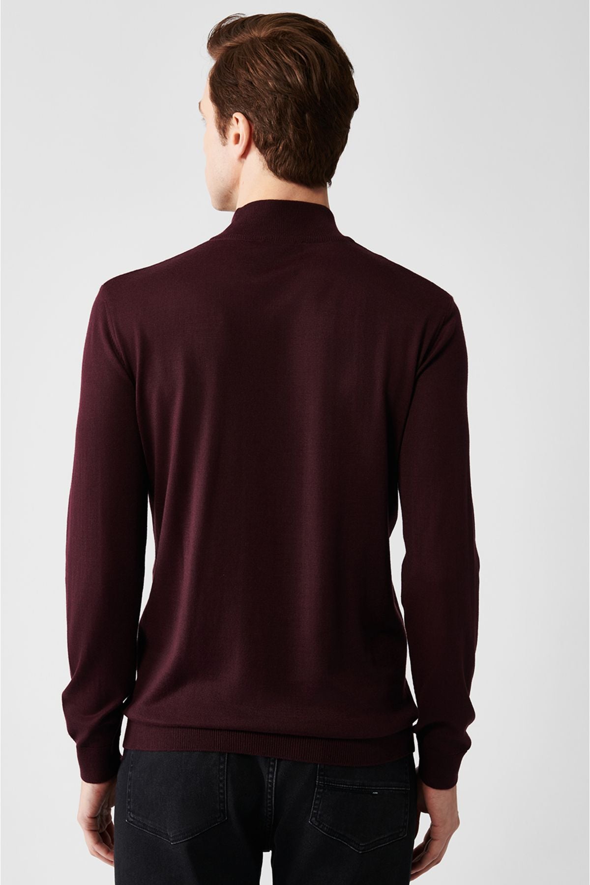Men's Bordeaux Half Fisherman Neck Wool Mixed Knitwear Sweater B005015
