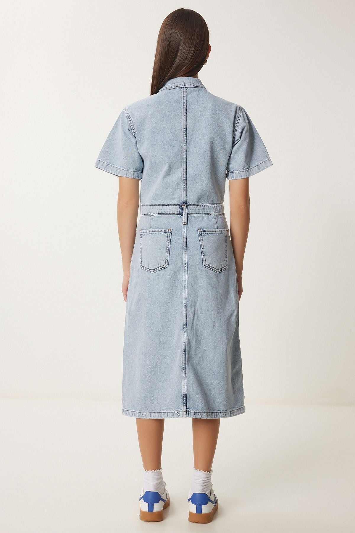 Kadın Orta Mavi Yırtmaçlı Denim Elbise RV00185