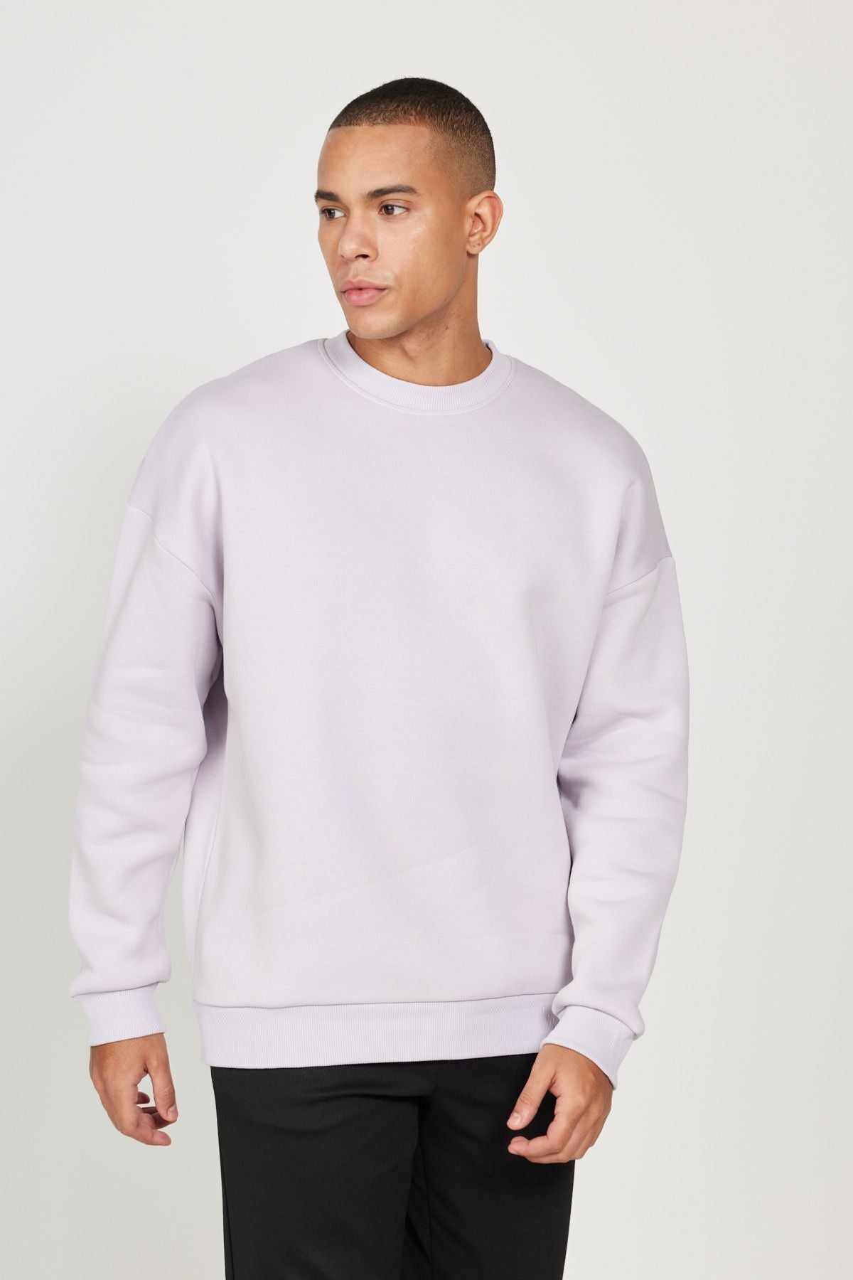 Men's lilac oversizle fit abundant cut cotton Içi fleece 3 IP bicycle collar sweatshirt