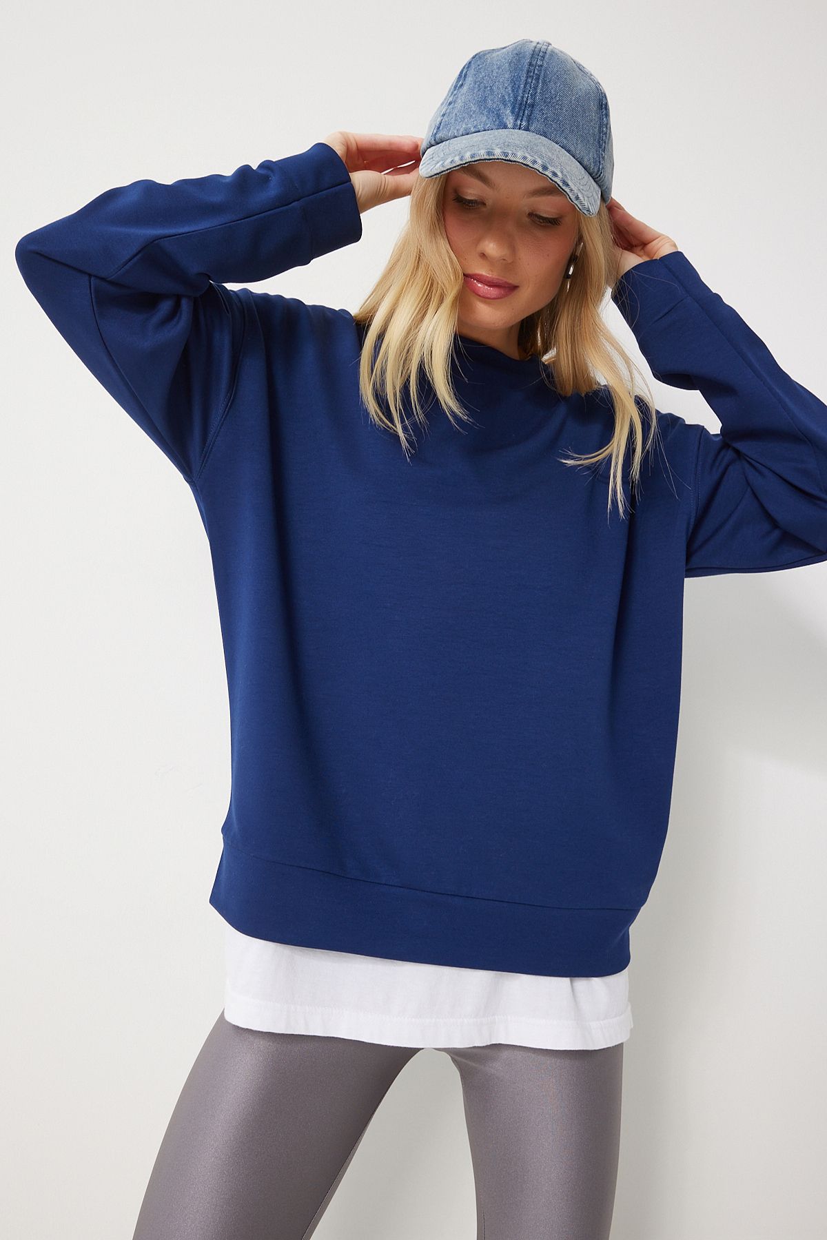 Woman Navy Basic Seasonal Modal Knitting Sweatshirt An00212