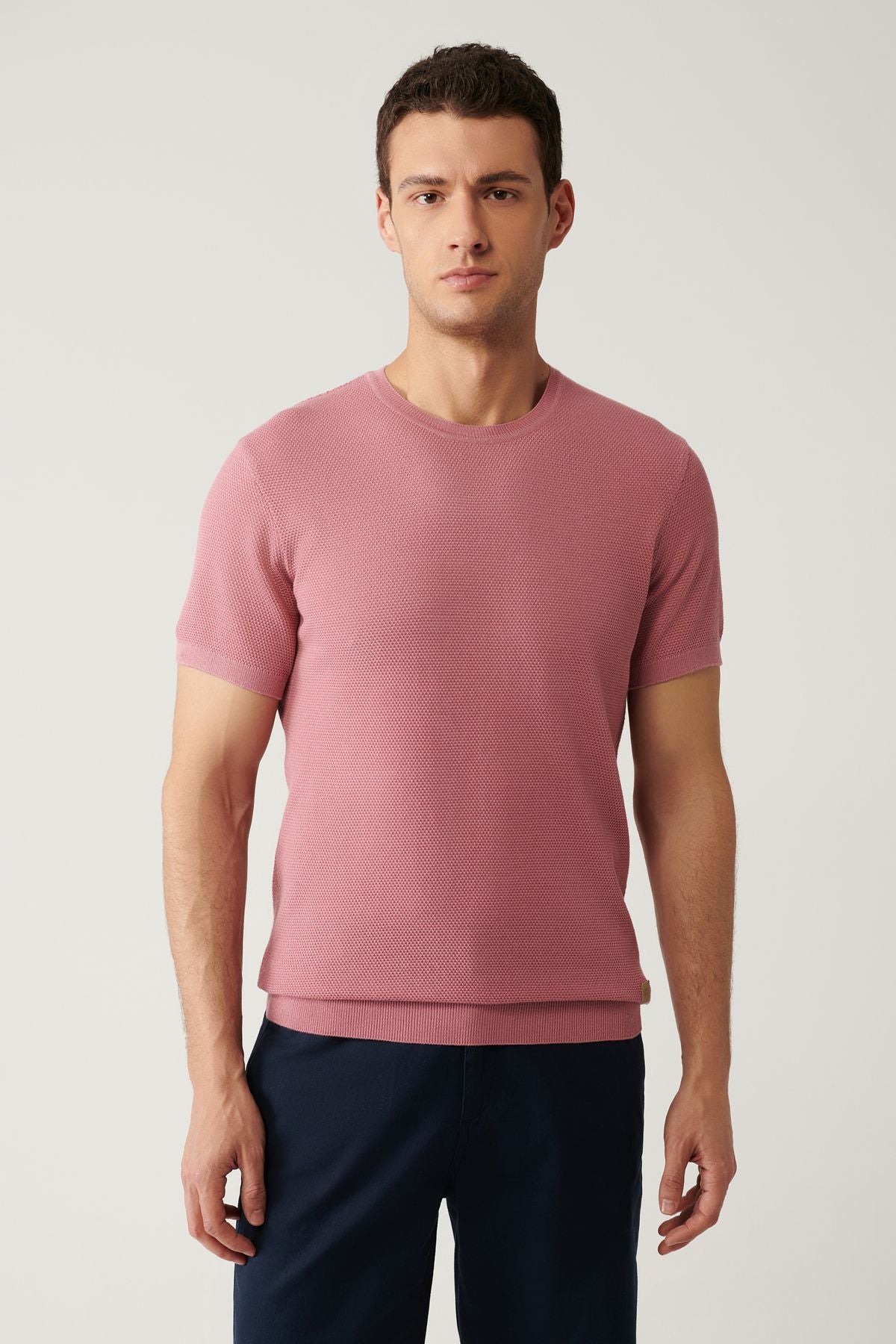 Men's rose dry bicycle collar textured cotton knitwear t-shirt E005027