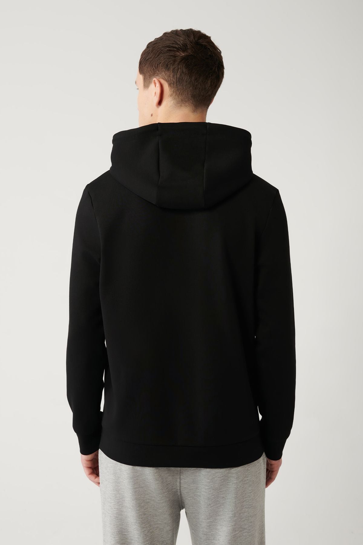 Men's black hooded Interlok Fabric Zipper Sweatshirt B001102