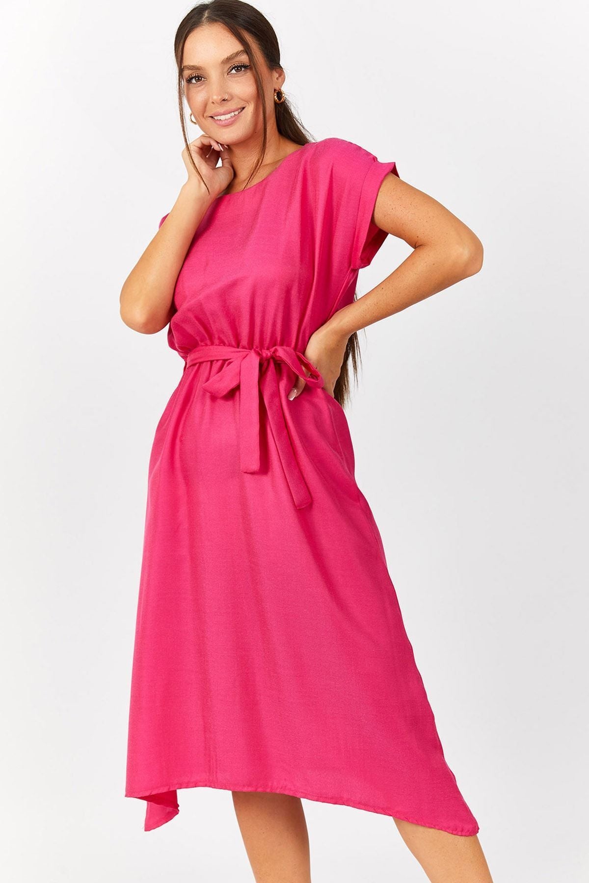 Women's Fuchsia waist tire-binding dress ARM-18Y001120