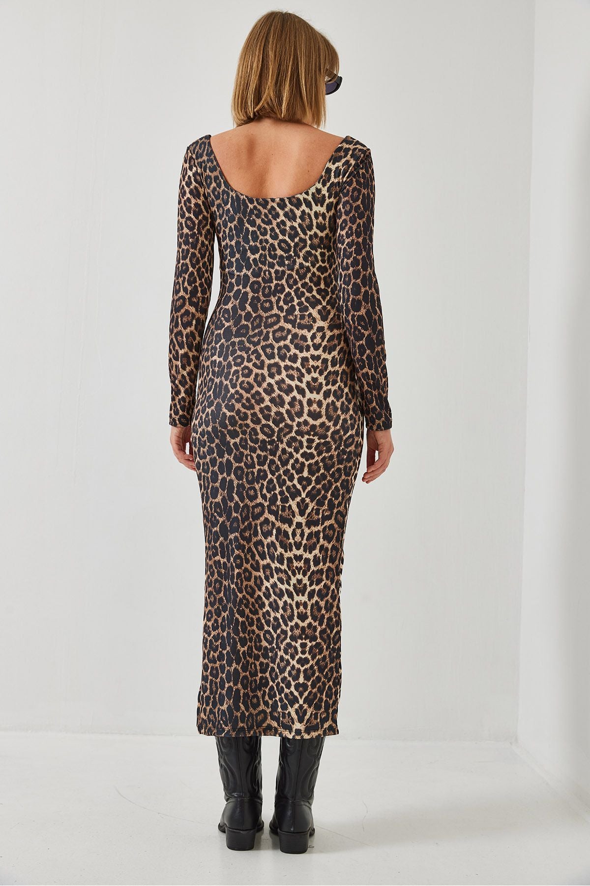 Women's slit leopard patterned long dress 250-1 60261049