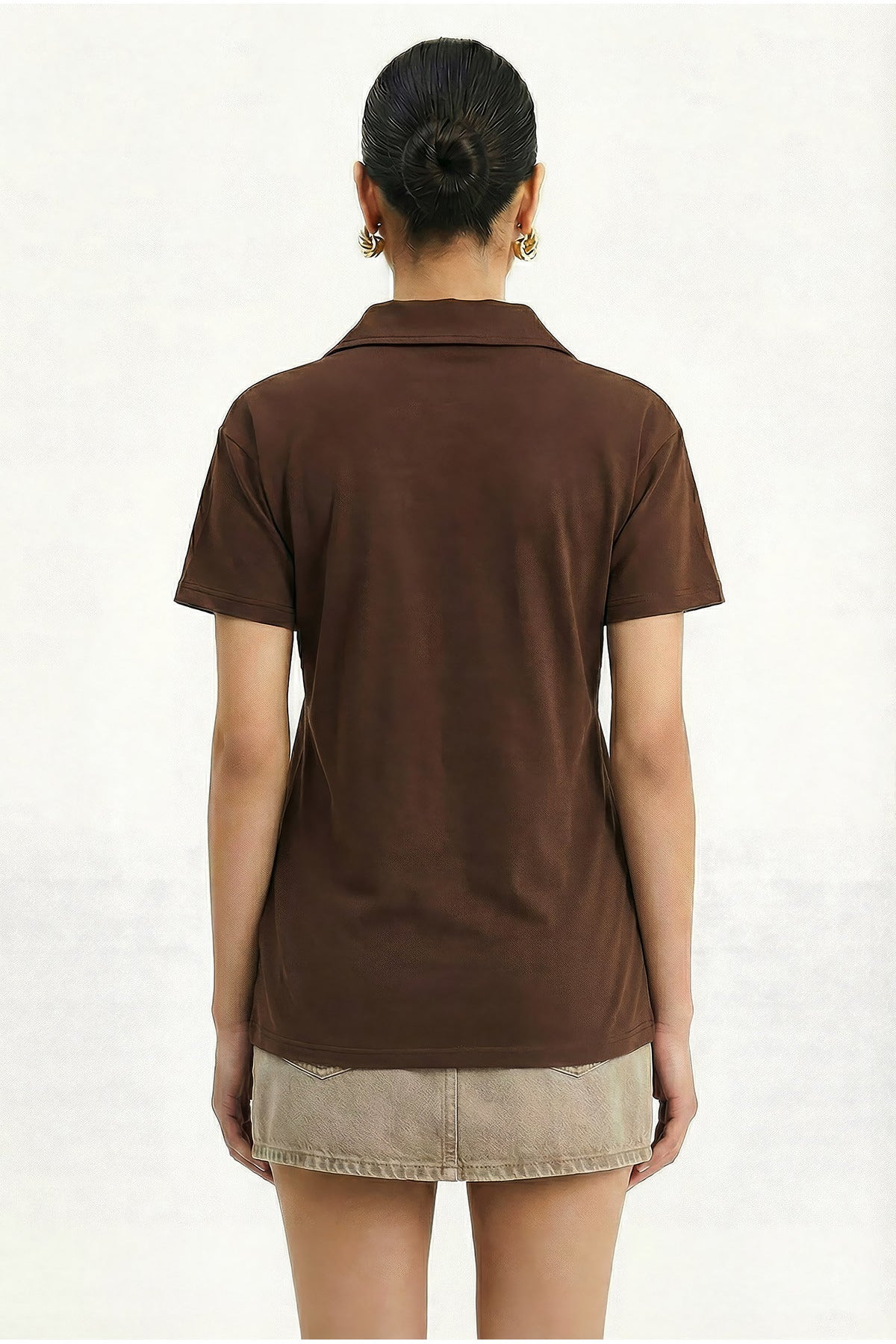 Women's Tiger Embroidery Scarf Detailed Polo Collar T-Shirt 3501 60283973