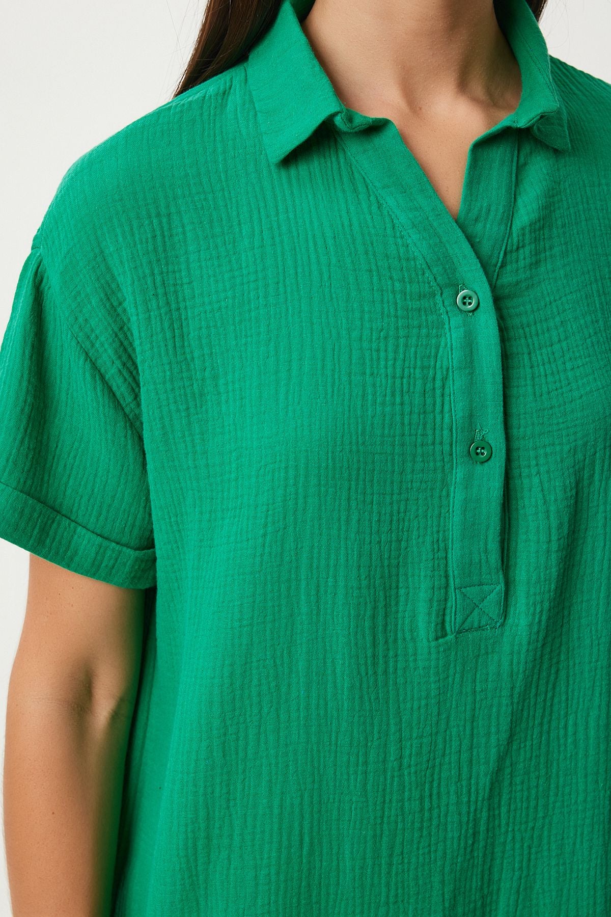 Woman Green Polo Yaka Summer Plenty Muslin Dress to00135