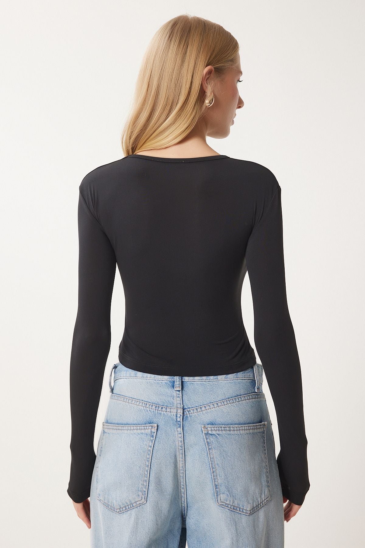 Women's black bike collar crawling blouse EN00631