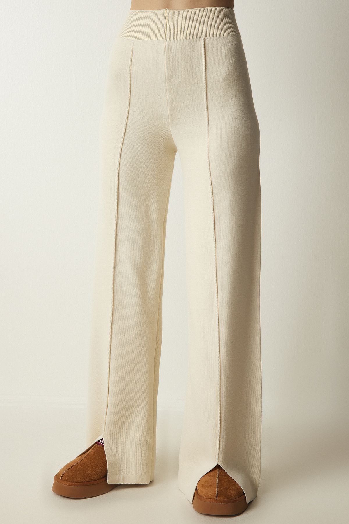 Women's Cream Stylish Knitwear Cossack Pants Set Mu00012