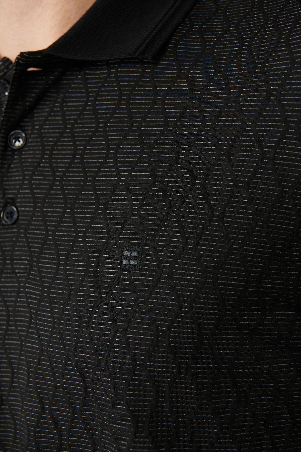 Men's Black 3 Buttoned Jacquard Polo Yaka T-shirt A41y1051