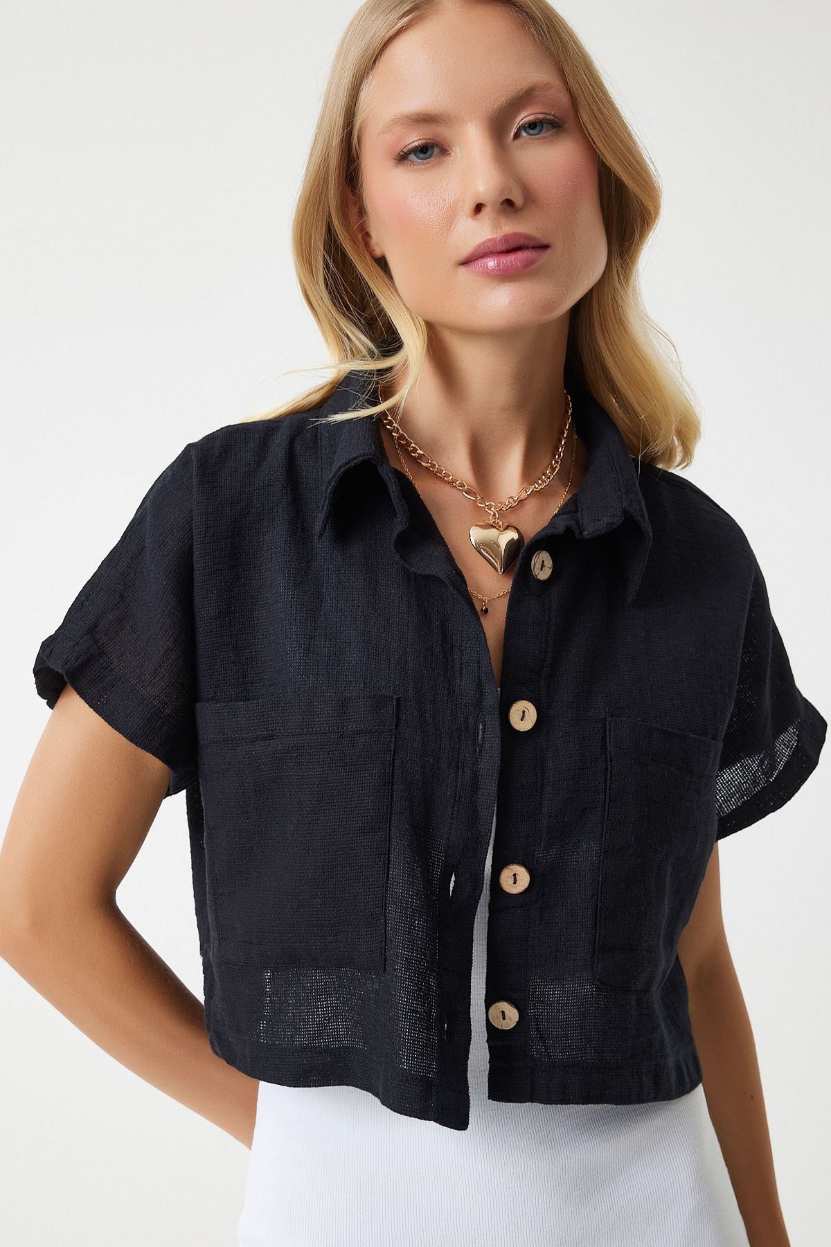 Women's Black Wide Pocket Cottage Summer Bolero Jacket GP00004