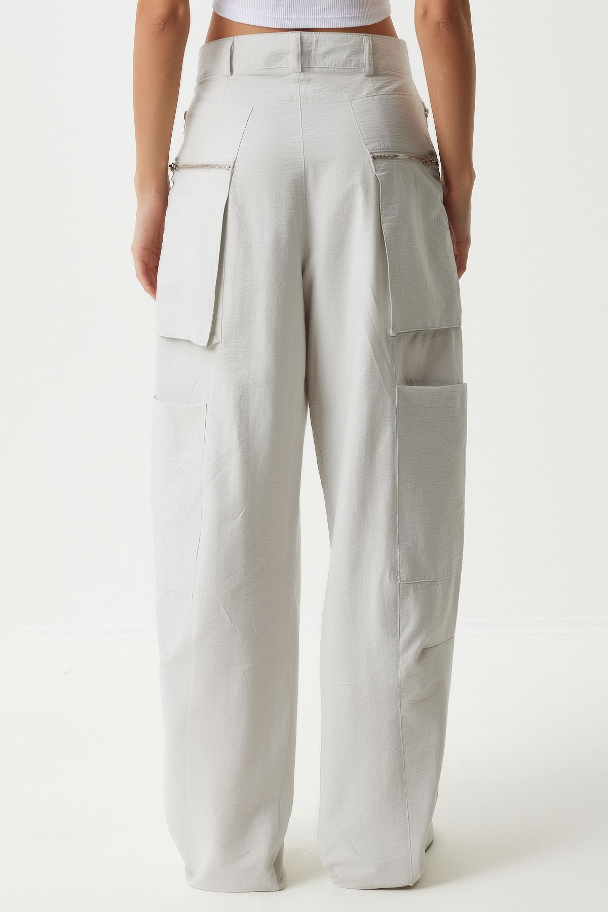 Female Stone Zippered Parachute Cargo Pants OH00057