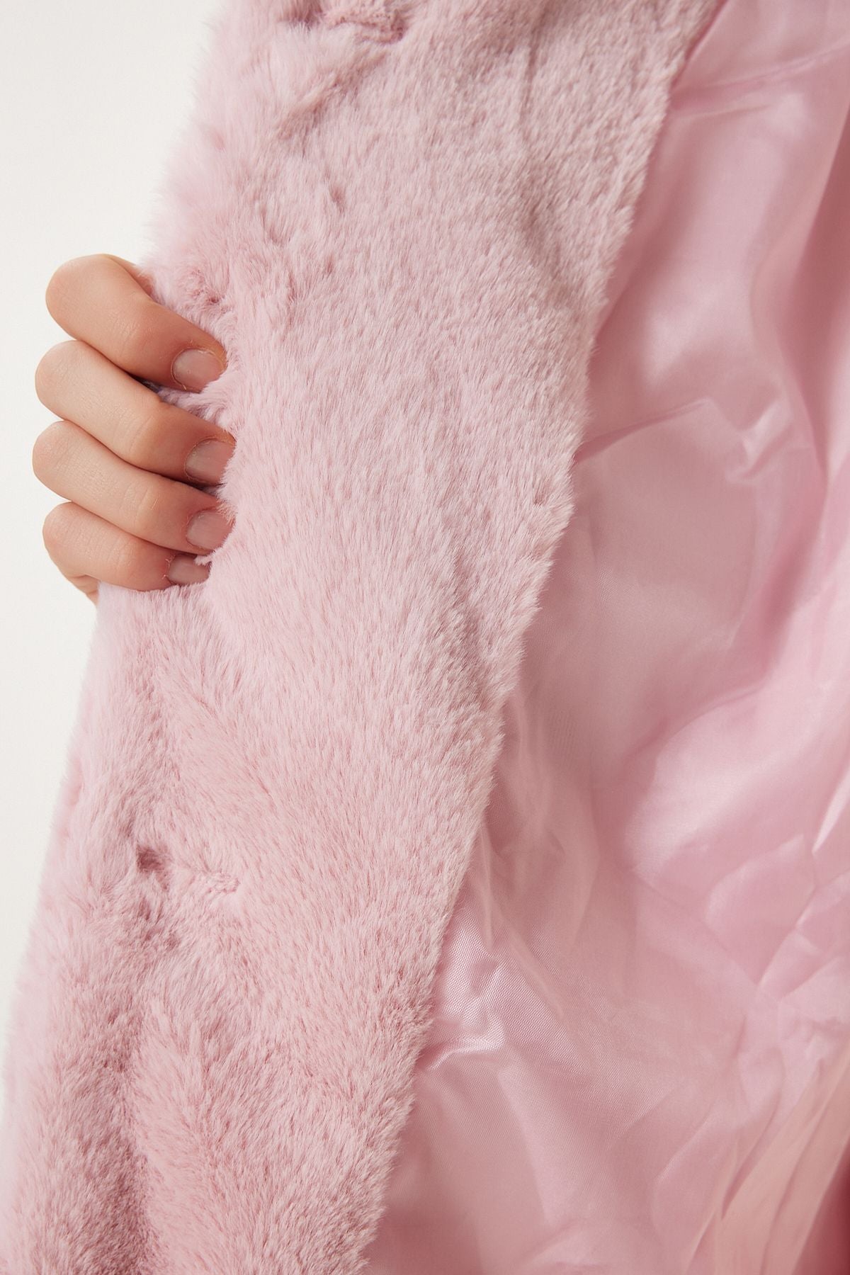 Woman Pink Artificial Fur Coat Rv00072