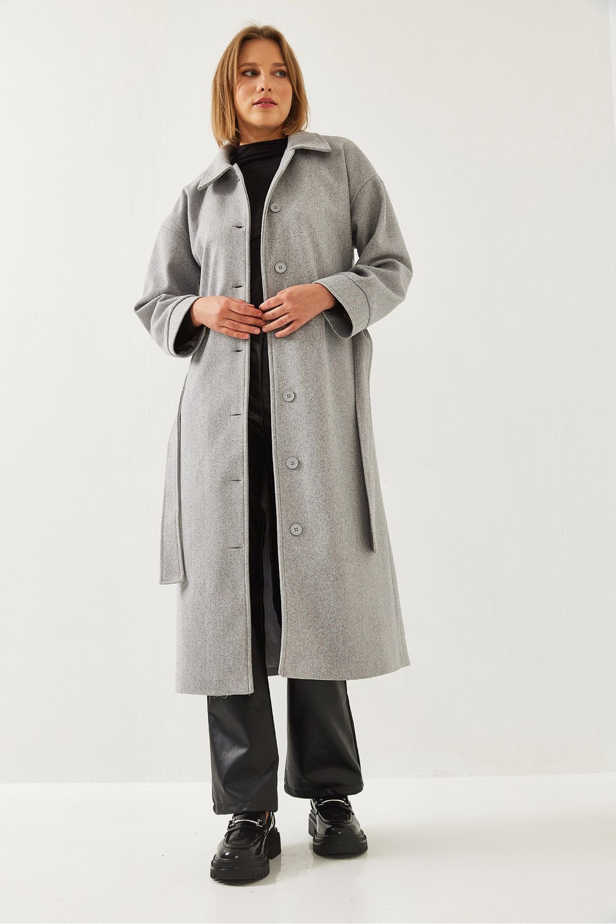 Female belt long stamp coat 2498 60261002