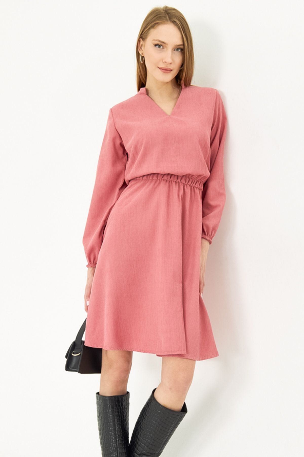 WOMEN'S ROSE DRIVERS VADIA V-Yaka Waist Thin Fine Wick With Tire Red Clash Dress ARM-25K001049