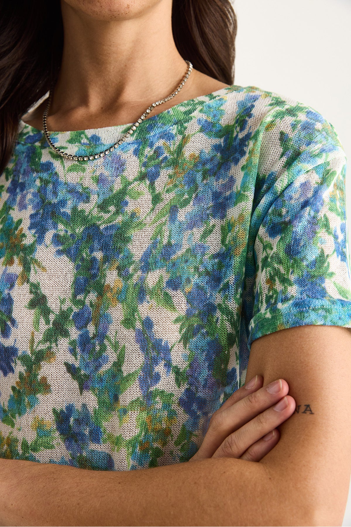 Women's Crew Neck Patterned Digital Printed Regular Summer Knitted T-Shirt 60282015