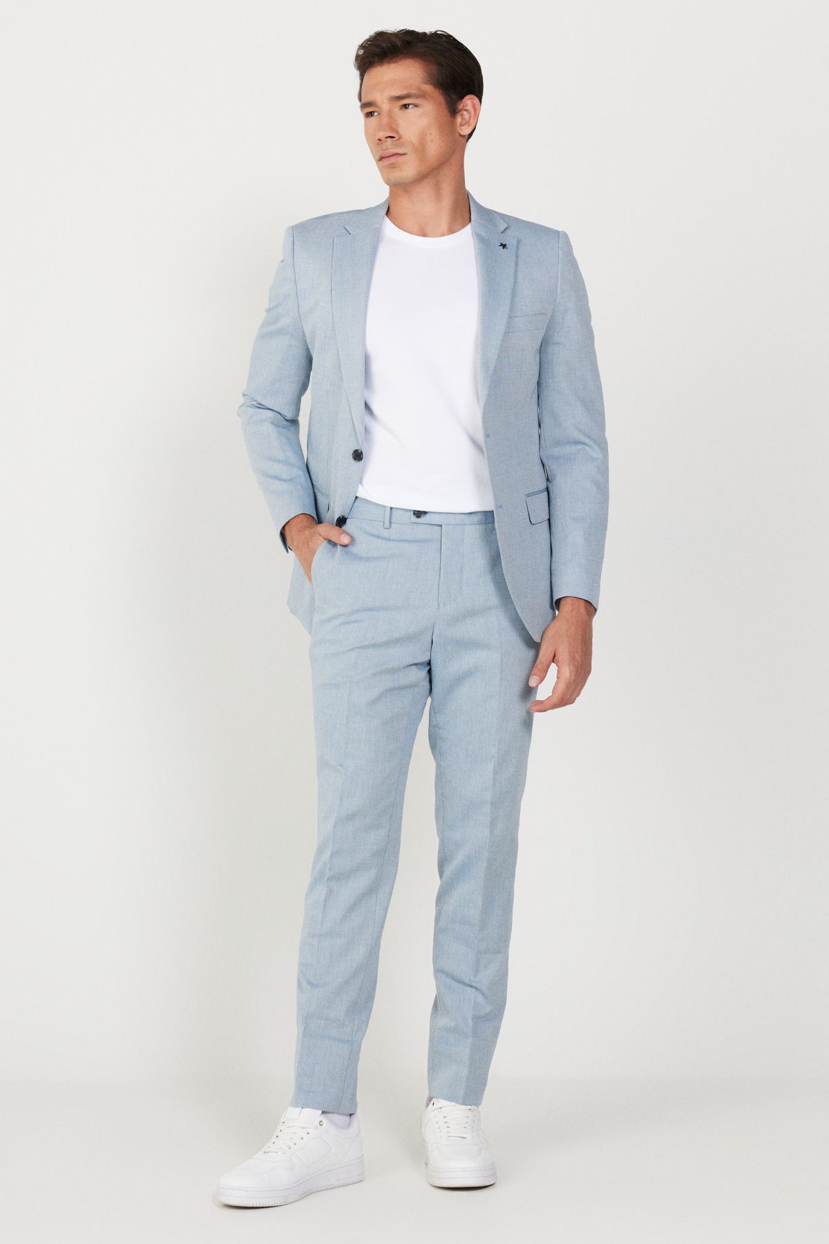 Normal waist slim fit narrow cut blue men's suit