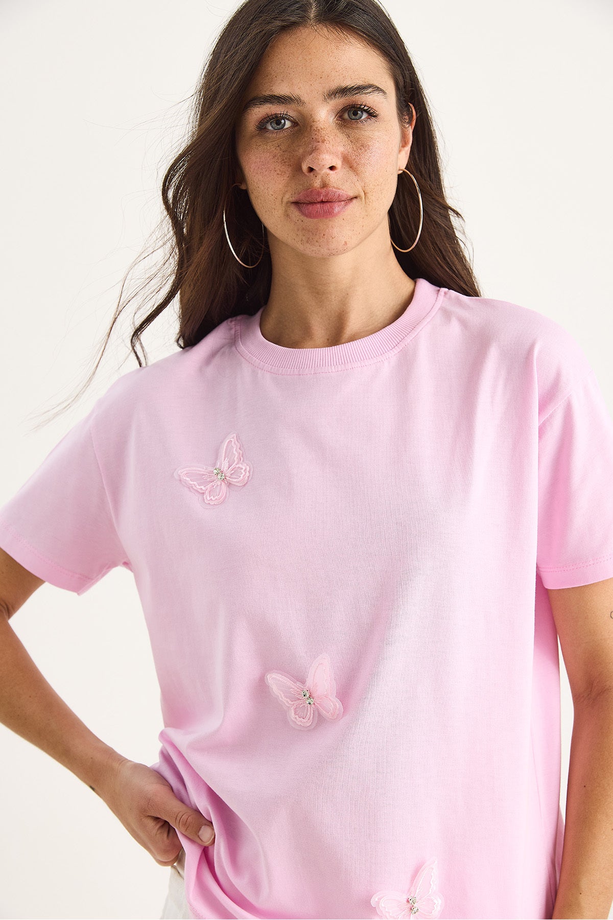 Women's Butterfly Accessory Crew Neck Cotton T-Shirt 60602071