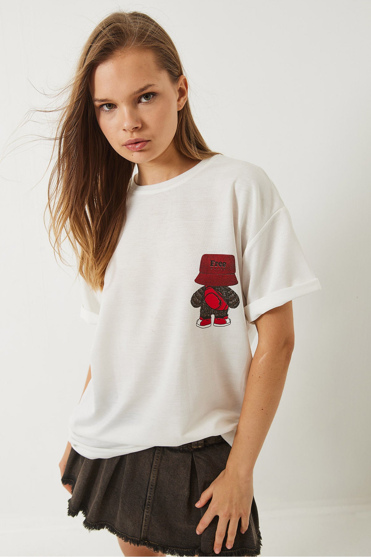 Women's Back Print Detailed Crew Neck Oversize T-Shirt 3085 60283077