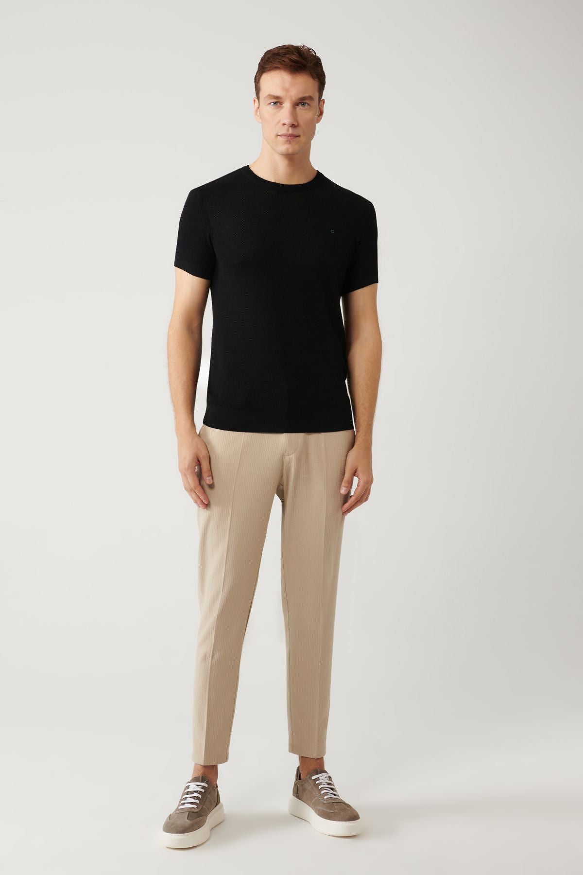 Men's Black Modal Bicycle Collar textured riban knitwear T-shirt B005010