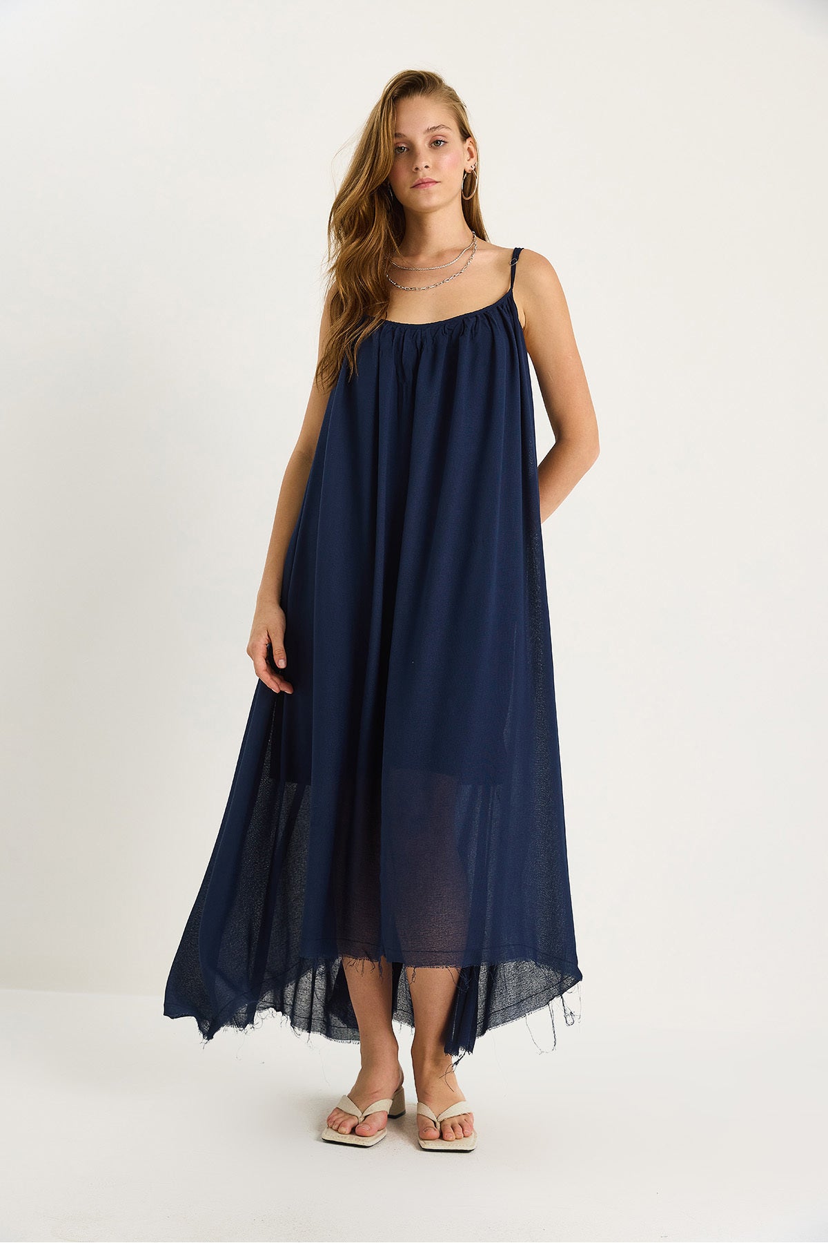 Women's Thin Strap Casual Lined Cotton Summer Long Linen Dress 5971 60281031