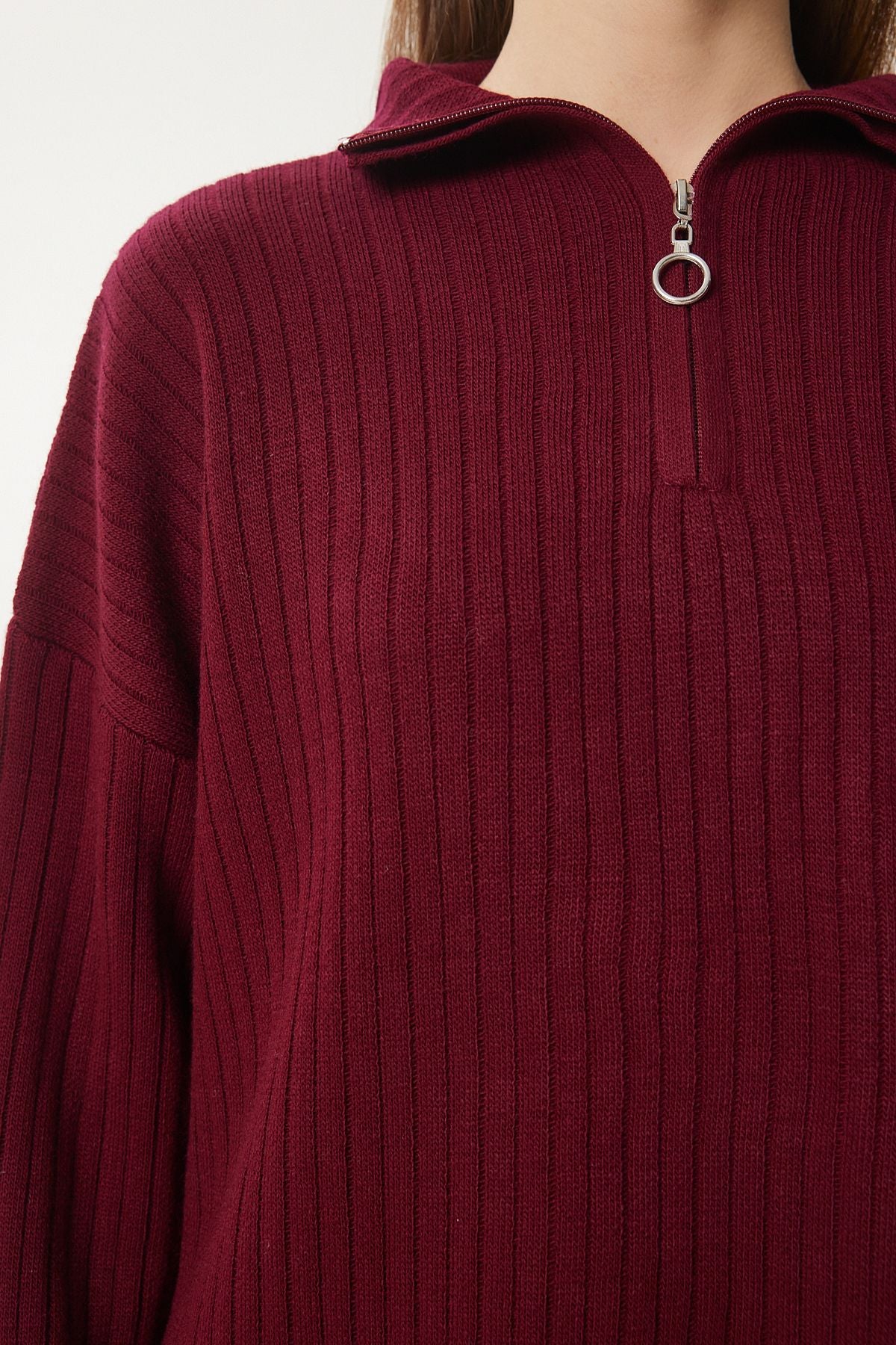 Female Bordeaux Zippered Cry Sweater Pants Set PF00105