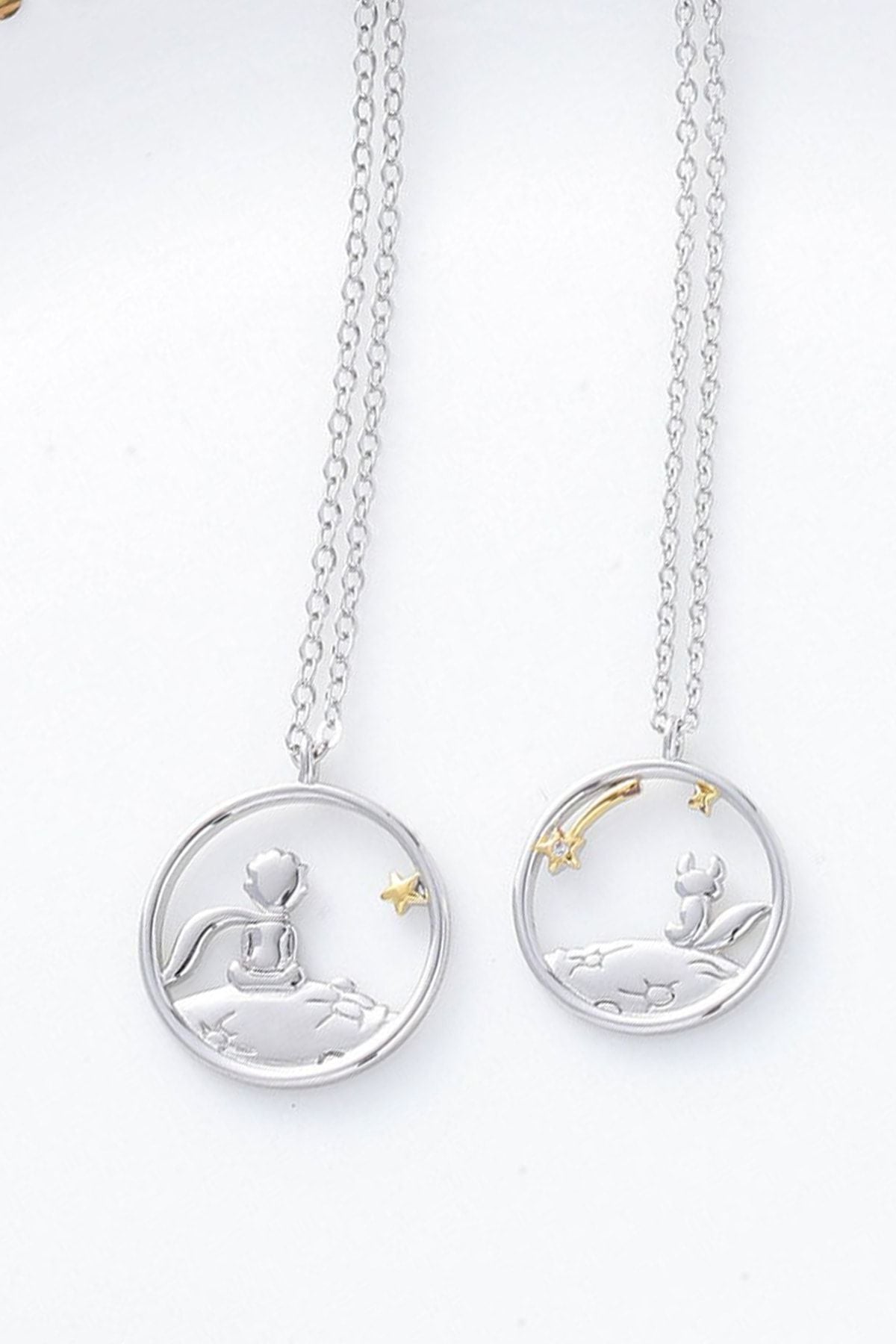 Friendship symbol silver -plated double necklace