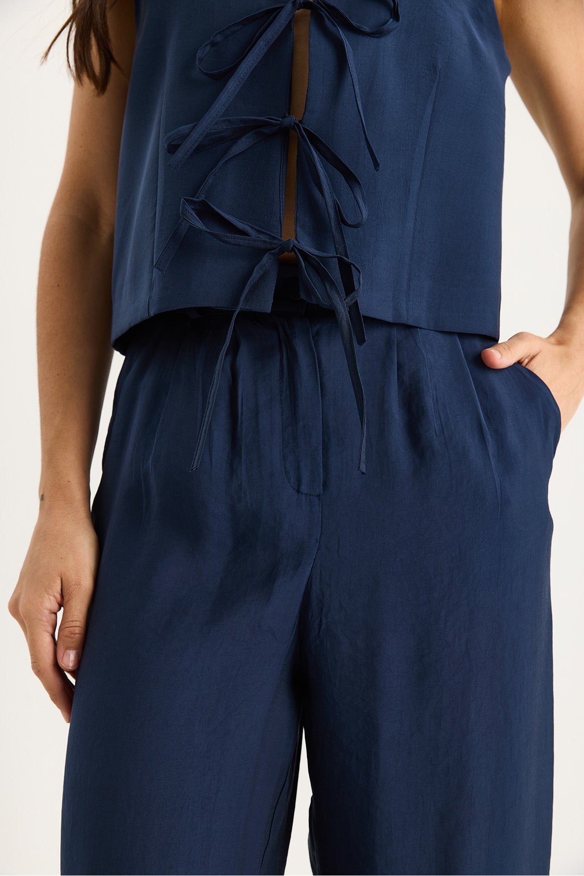 Women's Tie-Up Vest High Waist Modal Bottom-Top Set with Plenty of Trousers 9358 60281071