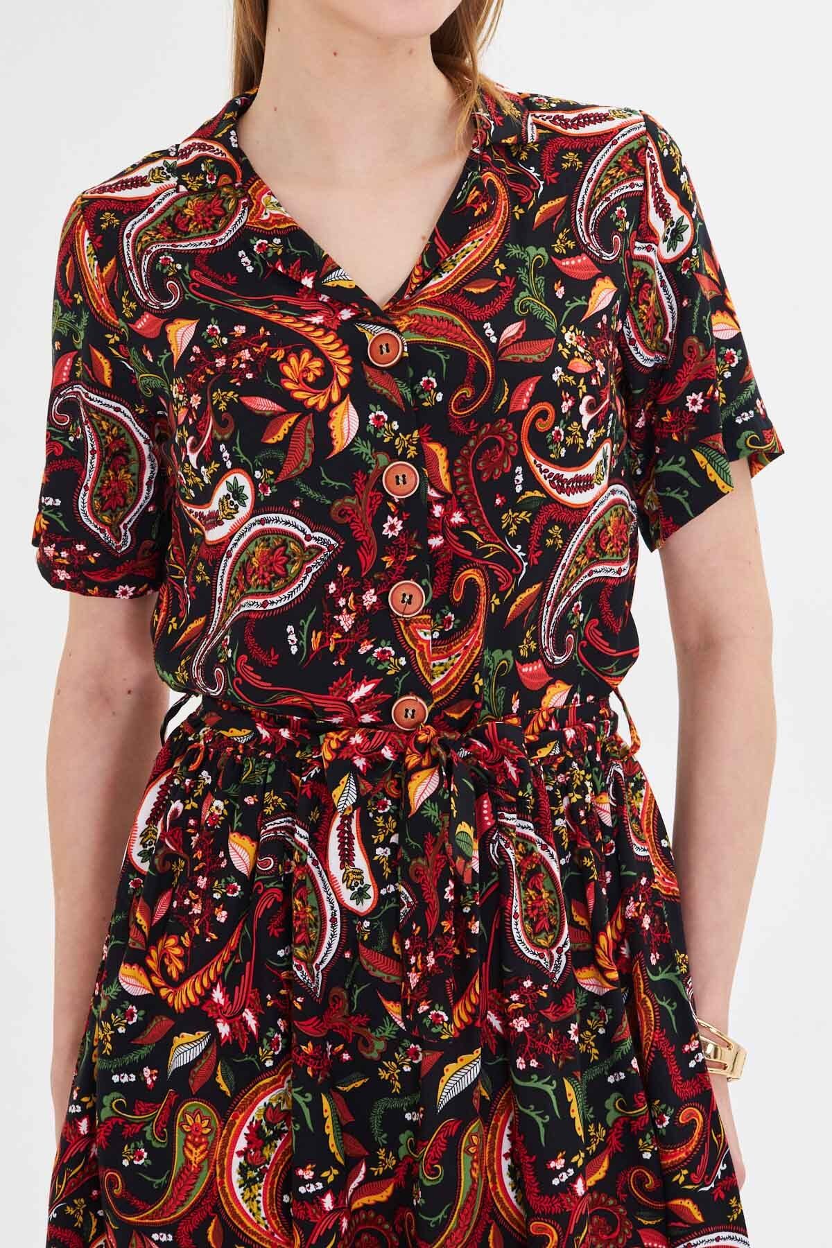 Female Mercan front buttoned waist shirred belt midi size dress ARM-24Y001068