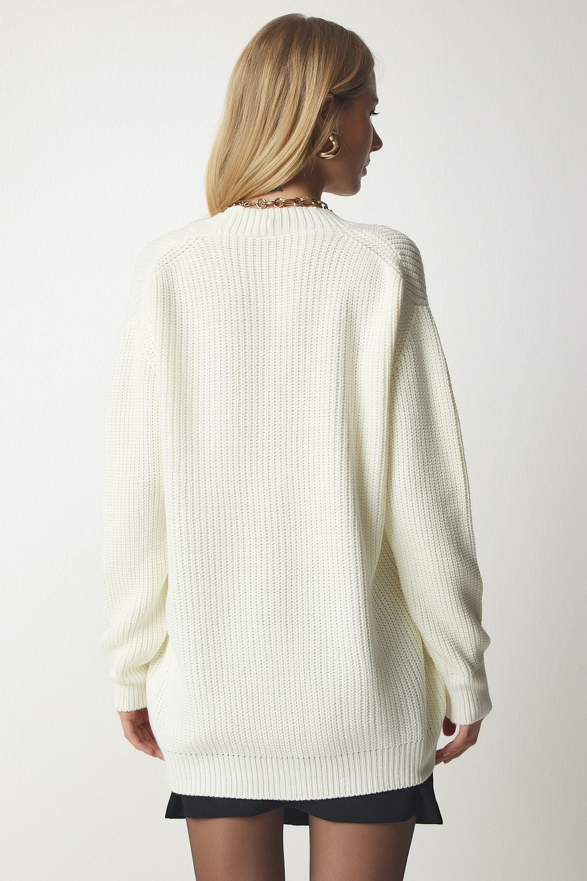 Female bone buttoned oversize knitwear cardigan mx00144