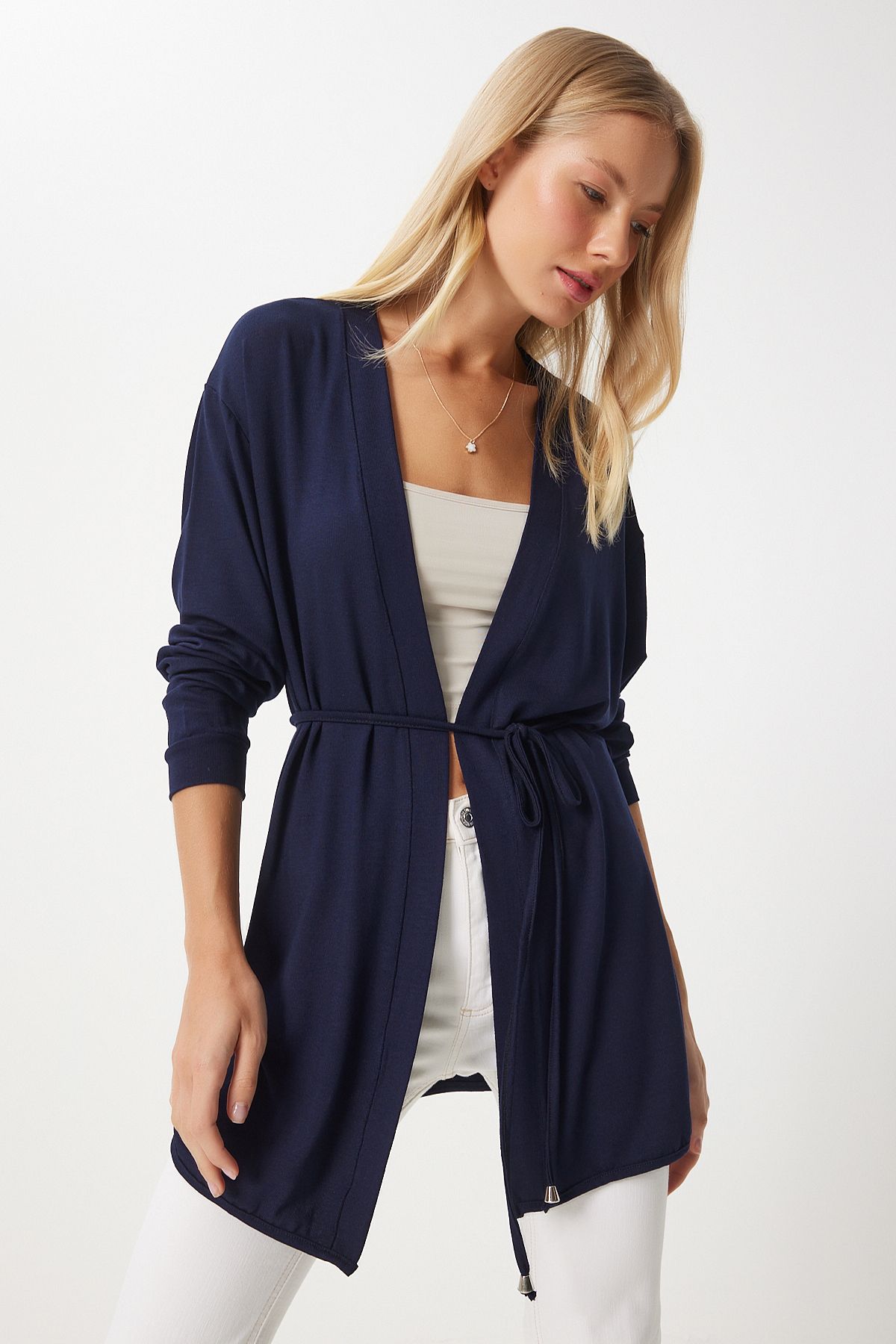 Woman Navy blue seasonal knitted knitwear cardigan EN00620