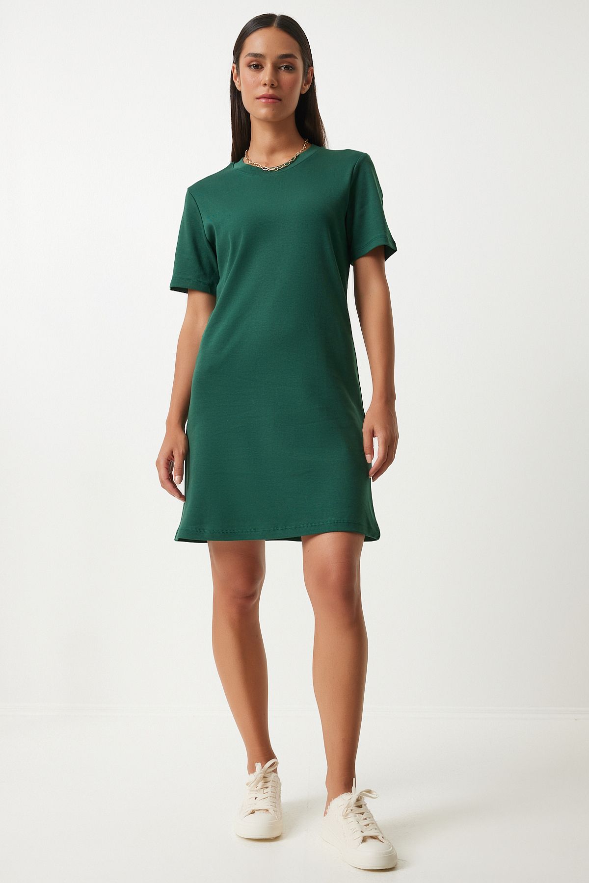 Female emerald green bike collar knit dress OW00026