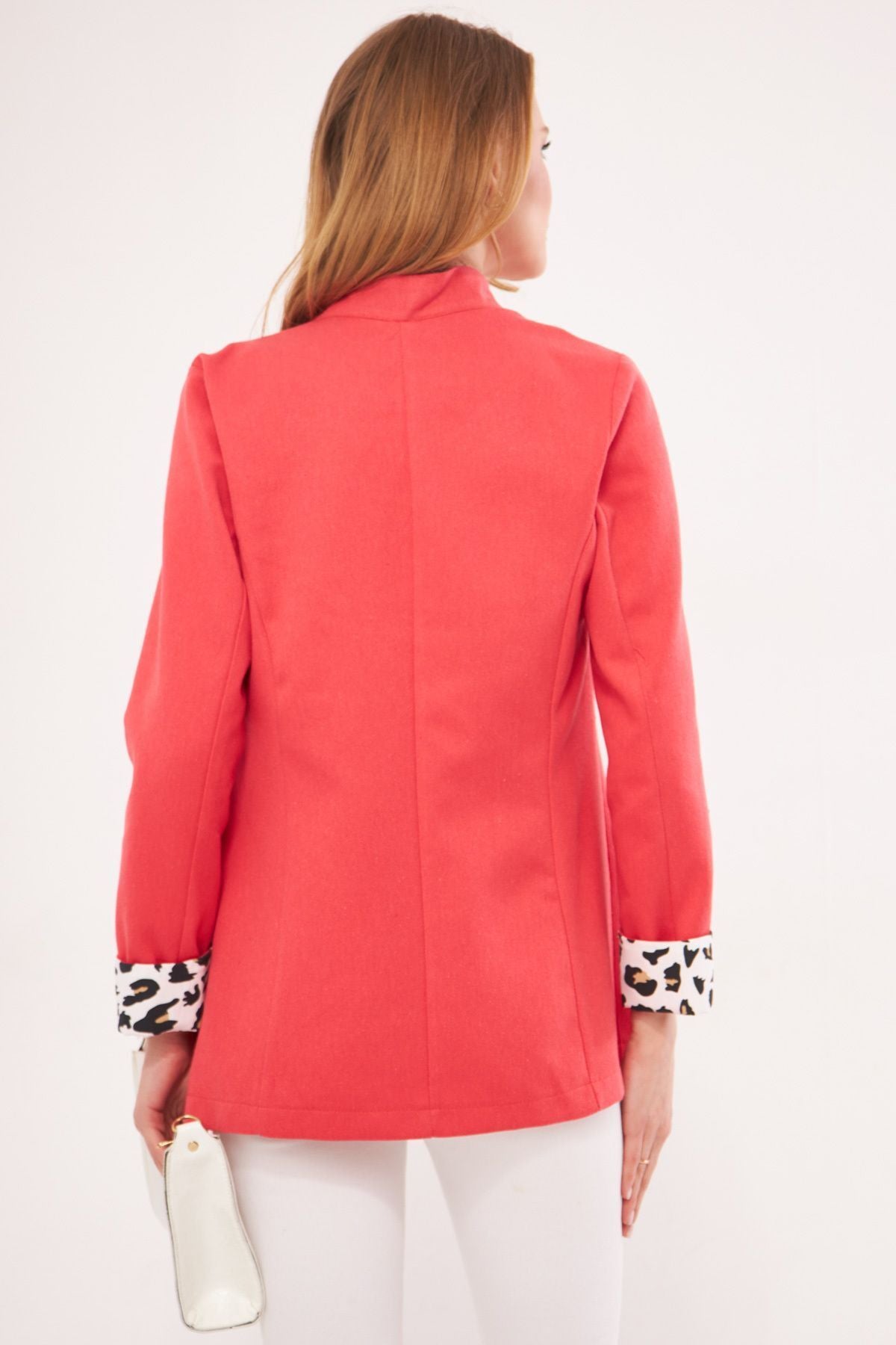 Female pomegranate flower ikosiena jacket upright collar sleeve intra-arm leopard patterned ARM-24Y001044