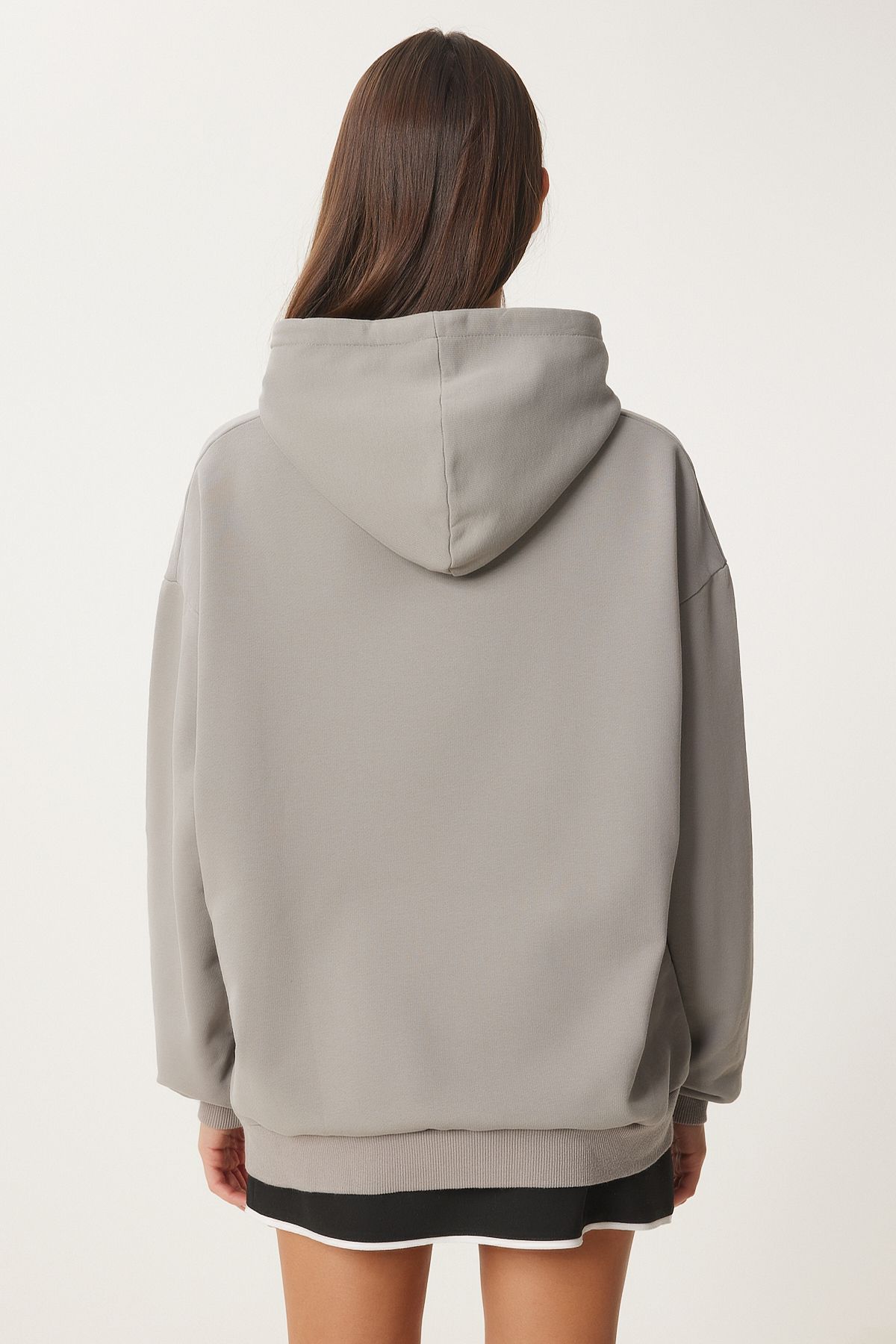 Women's gray hooded printed oversiz knitting sweatshirt ce00095
