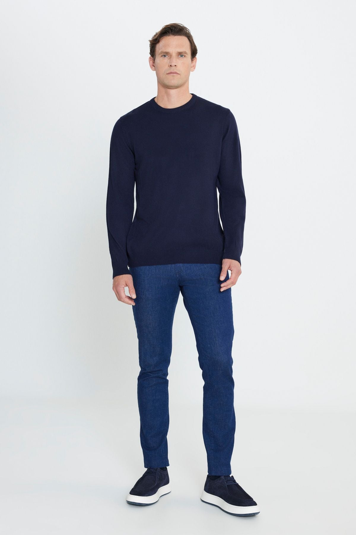 Men's Navy Blue Following Anti-Pilling Standard Fit Normal Normal Cut Bicycle Knitwear Kazakh