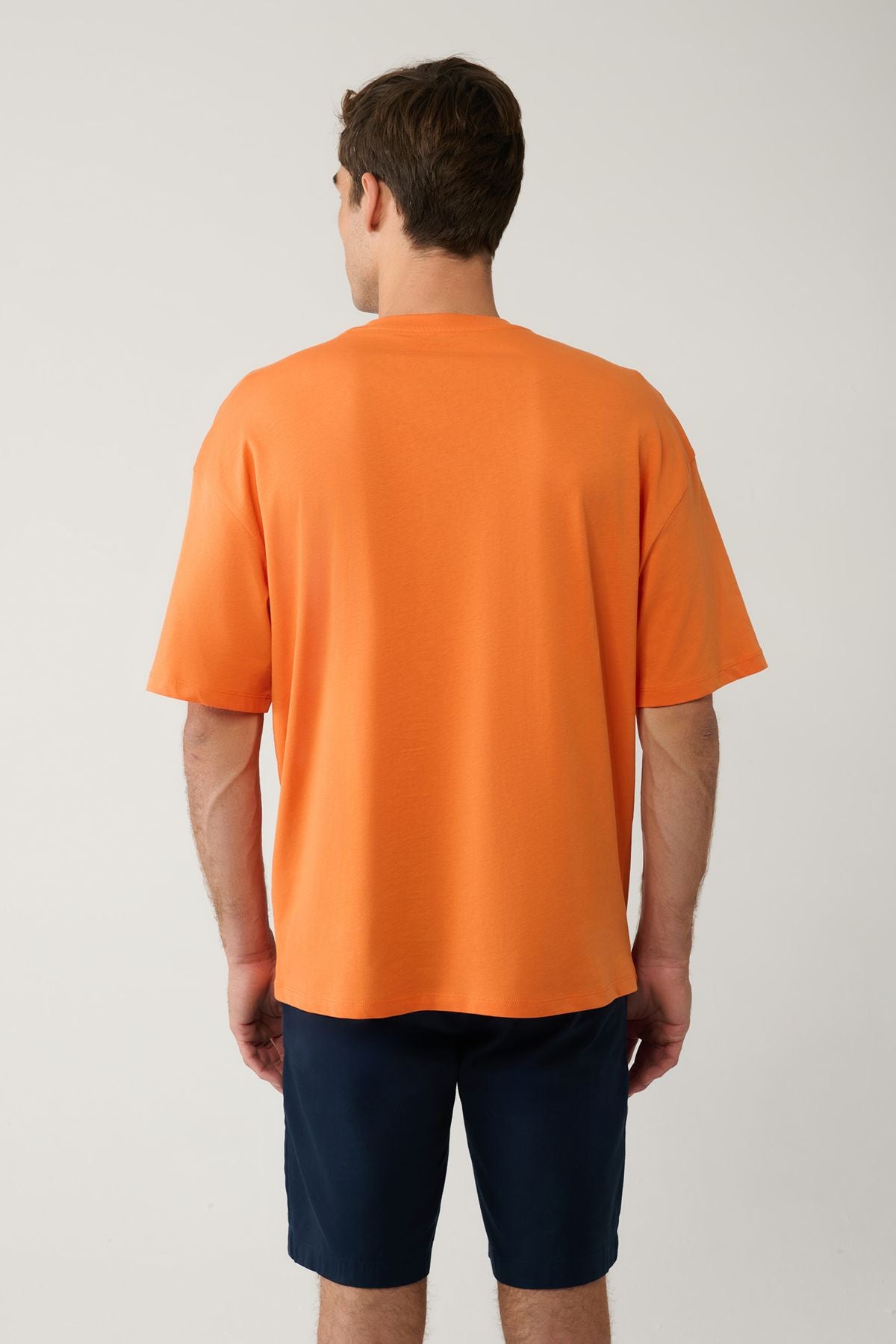 Men's Orange Bicycle Collar Printed 100 %Cotton T-Shirt E001037