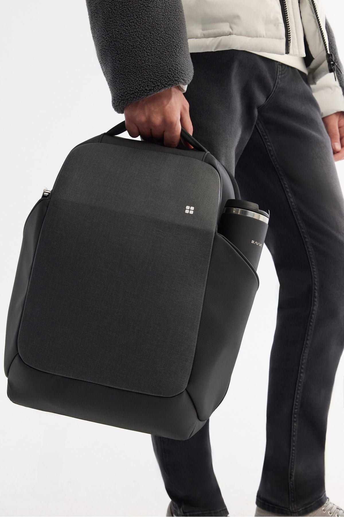 Men's anthracite USB cable input shell backpack A42y9131