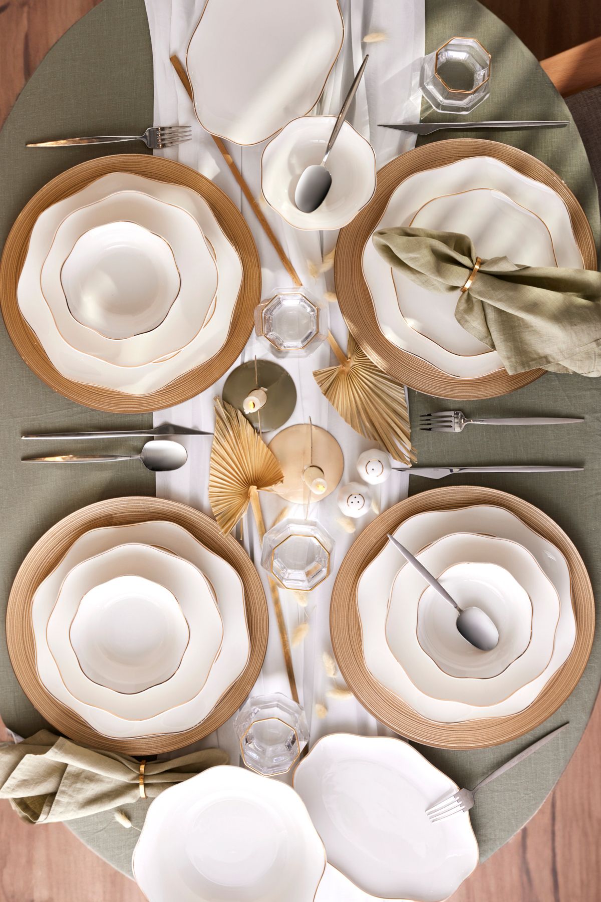 Lotus 53 Pieces 12 Person Dinner Set Gold