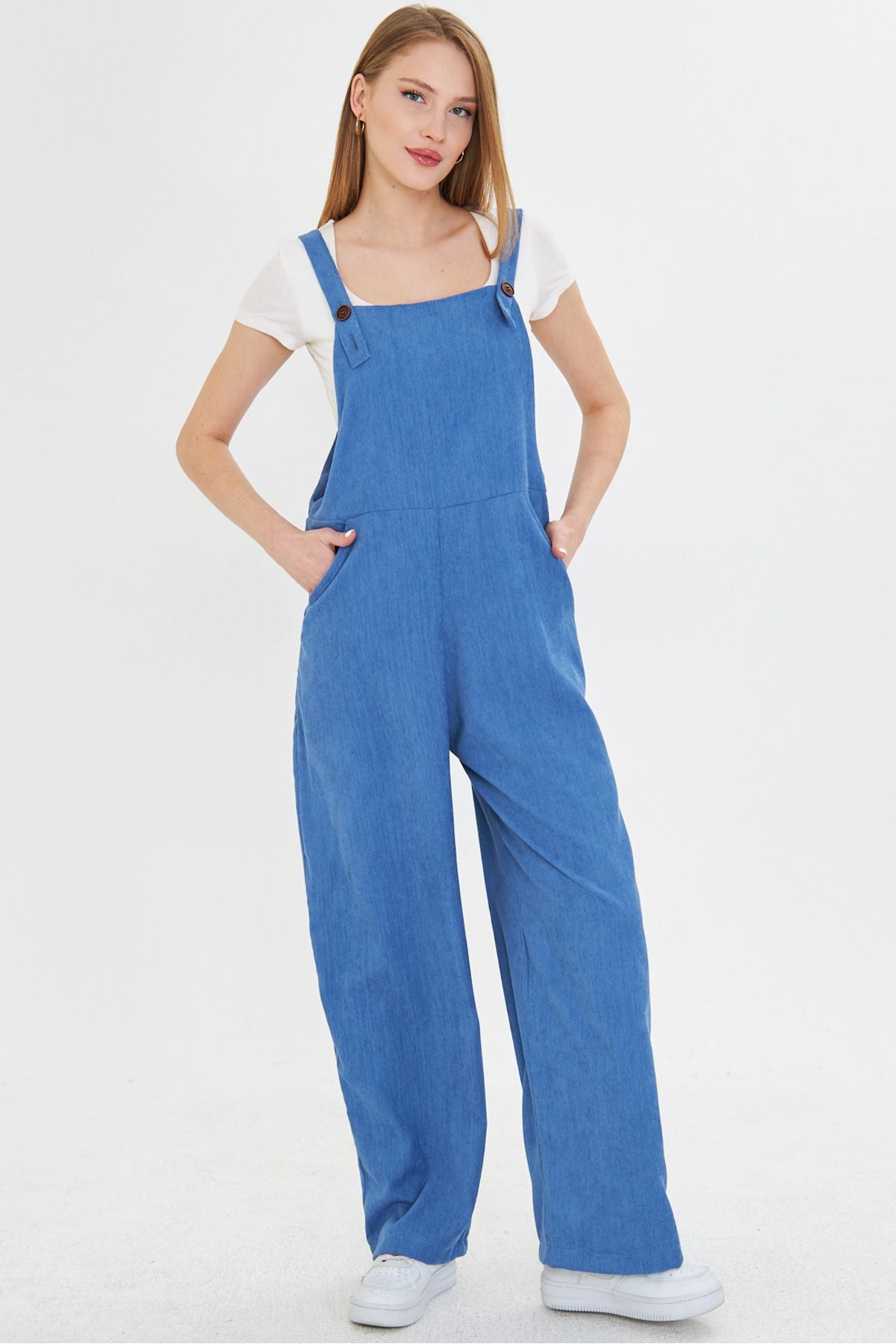 Female Indigo Velvet Pocket Large Flue Gardener with Paçıvan Tulum Arm-25k001036