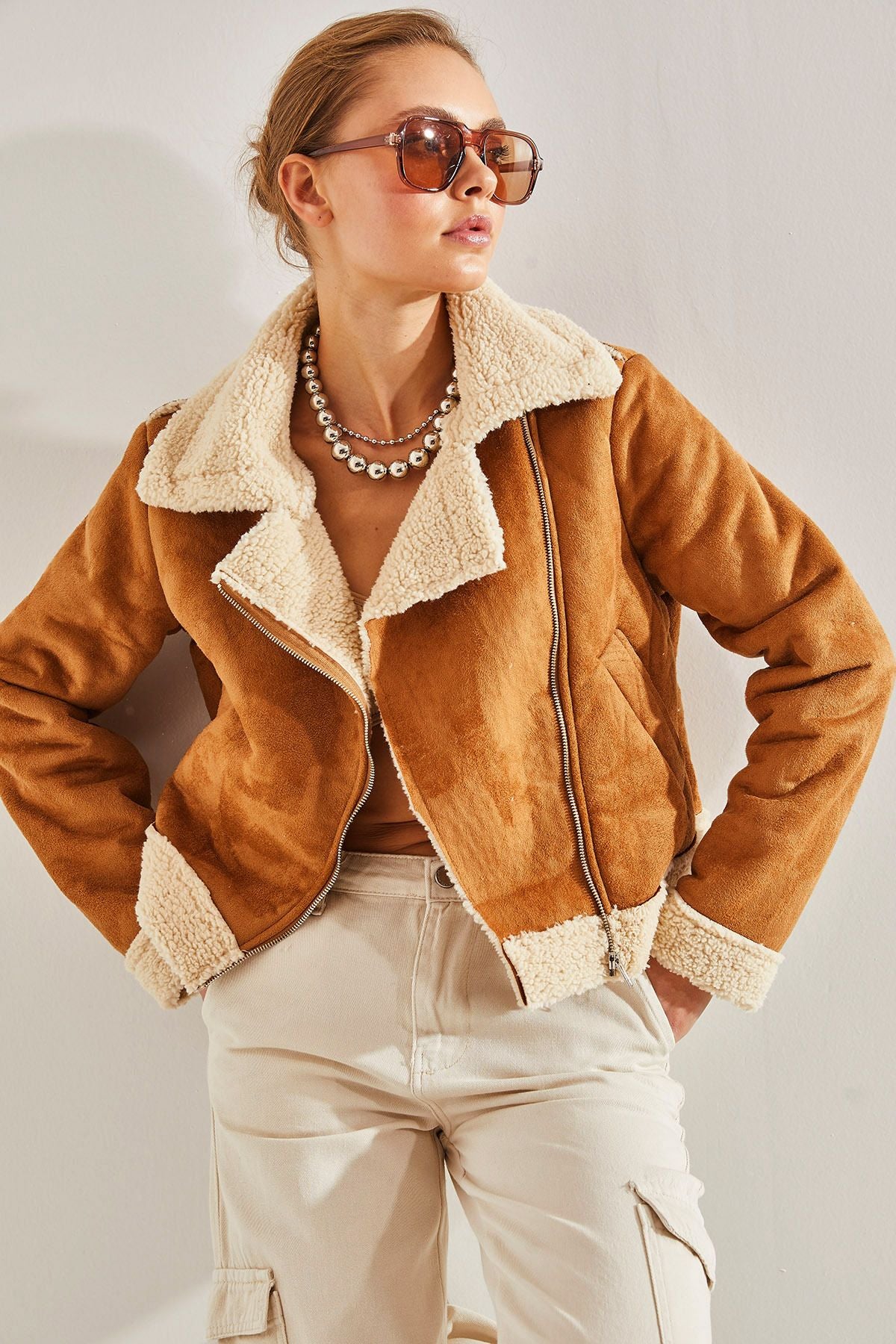 Female laminated suede jacket