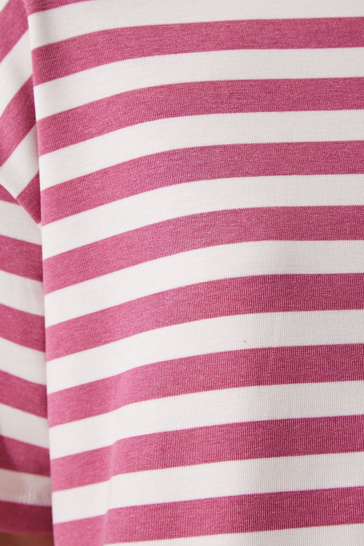 WOMEN'S ROSE KIZI BICYCLE COLLAR striped Crop knitting T-shirt CR00427