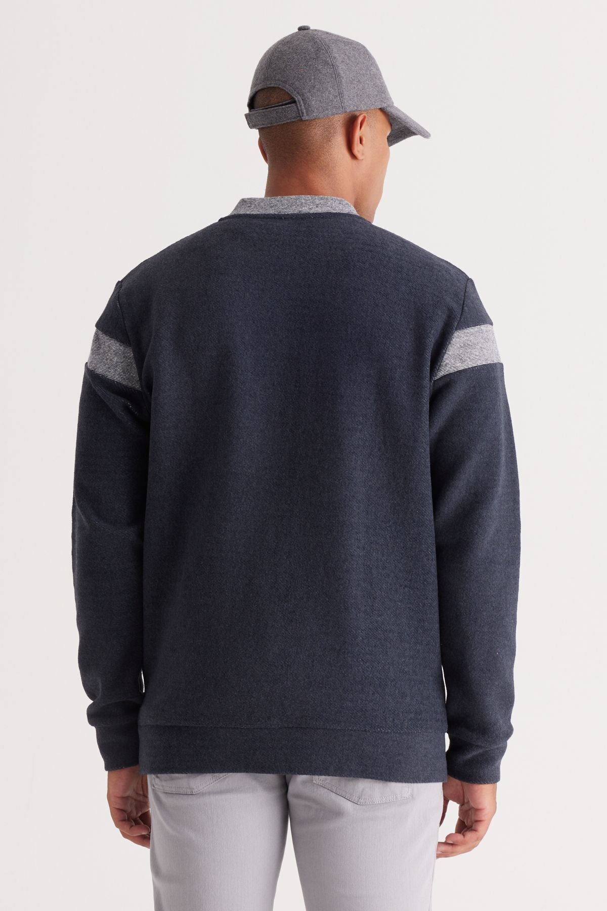 Men's Indigo Melanj Oversize Fit Plenty Cut Içi Polar 3 IP College Cotton Cotton Sweatshirt Jacket