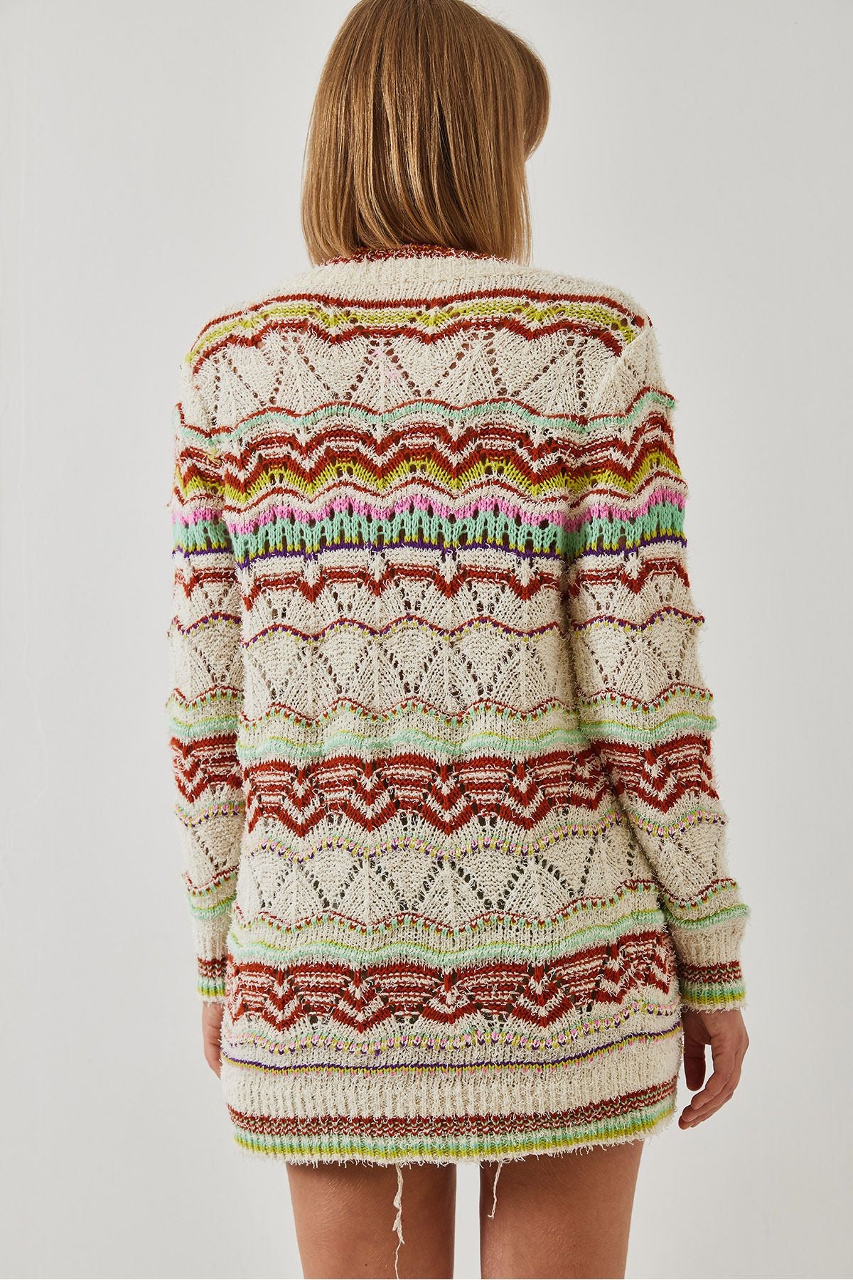 Female Multi Patterned Long Knitwear Cardigan 20246246