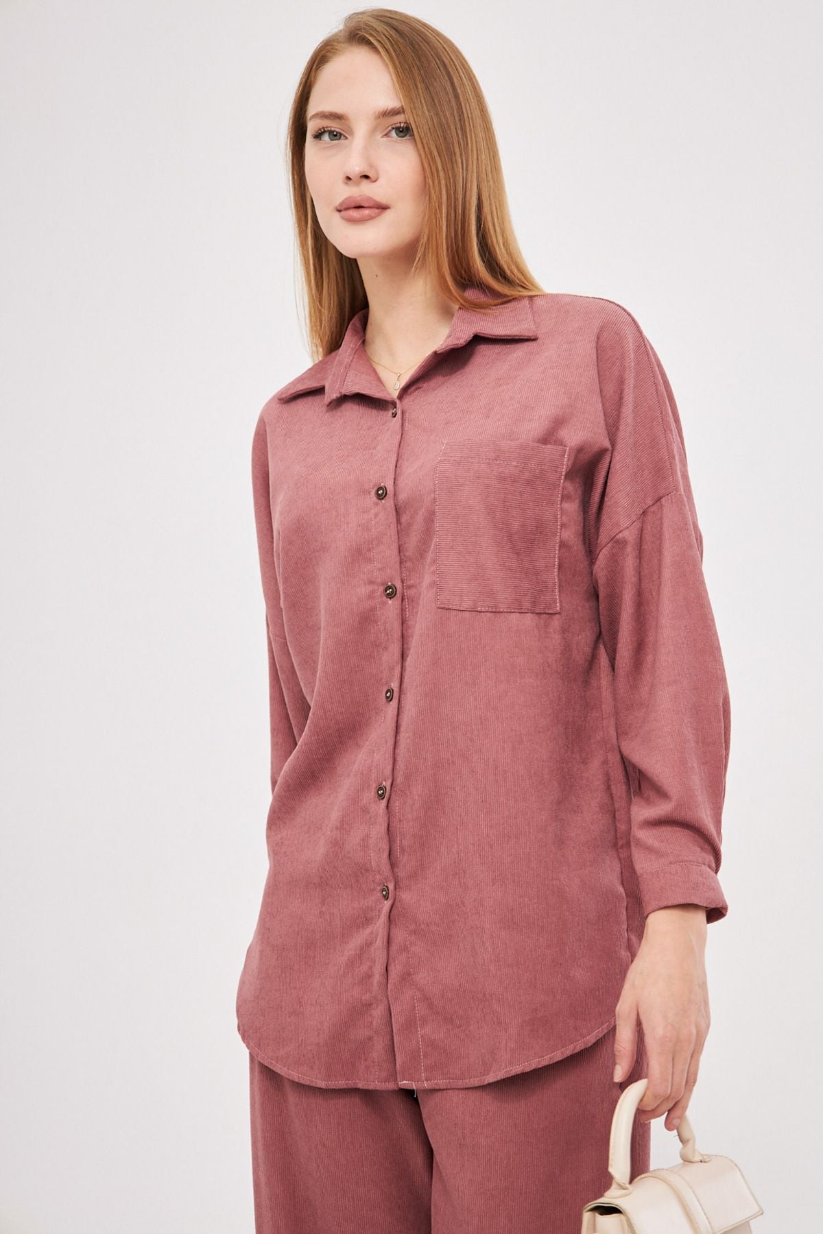 Female Rose Dry Pocket Oversize Fine Wick Velvet Shirt ARM-24K001076