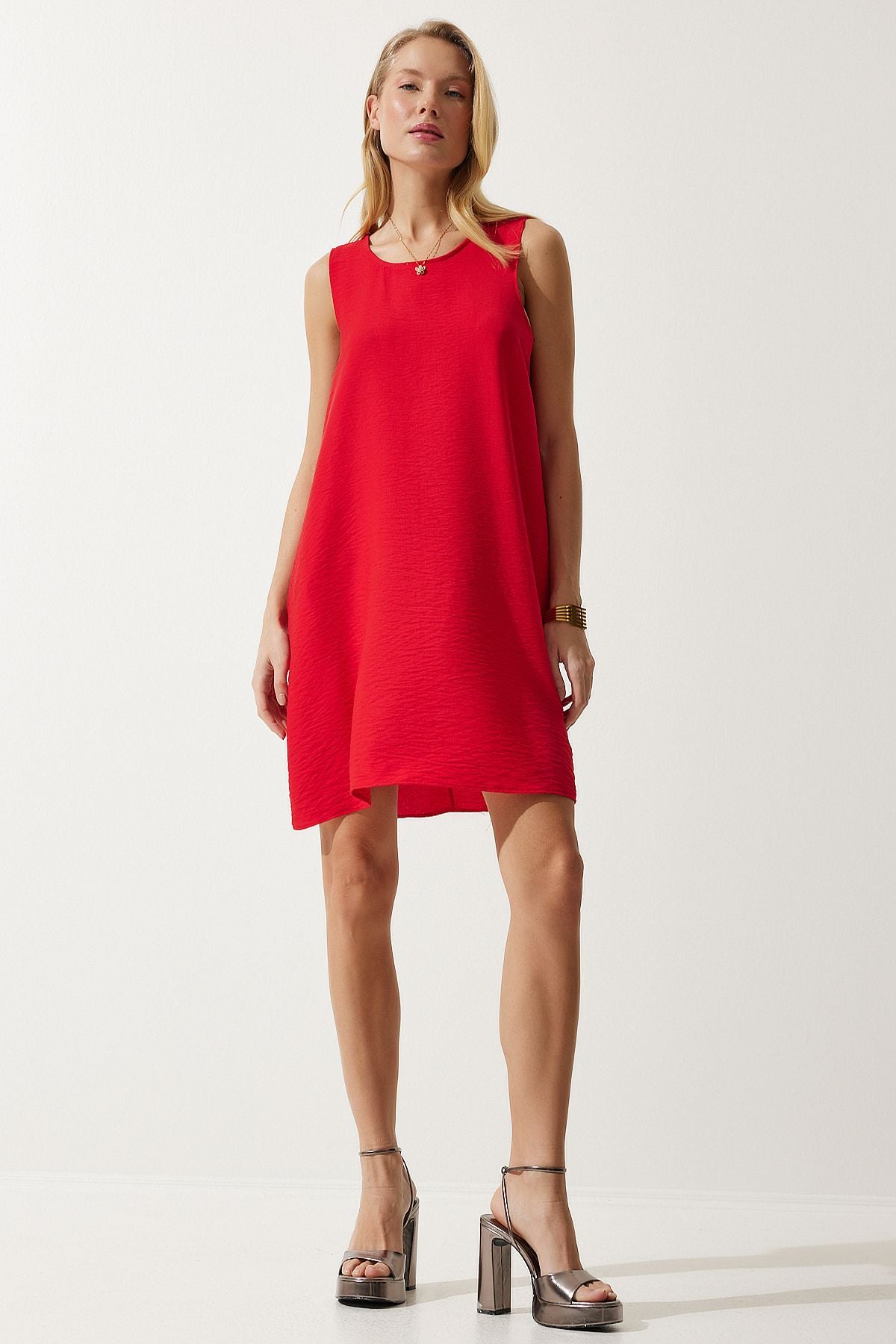 Woman Red Sleeveless Occupation Viscose Bell Dress JH00005